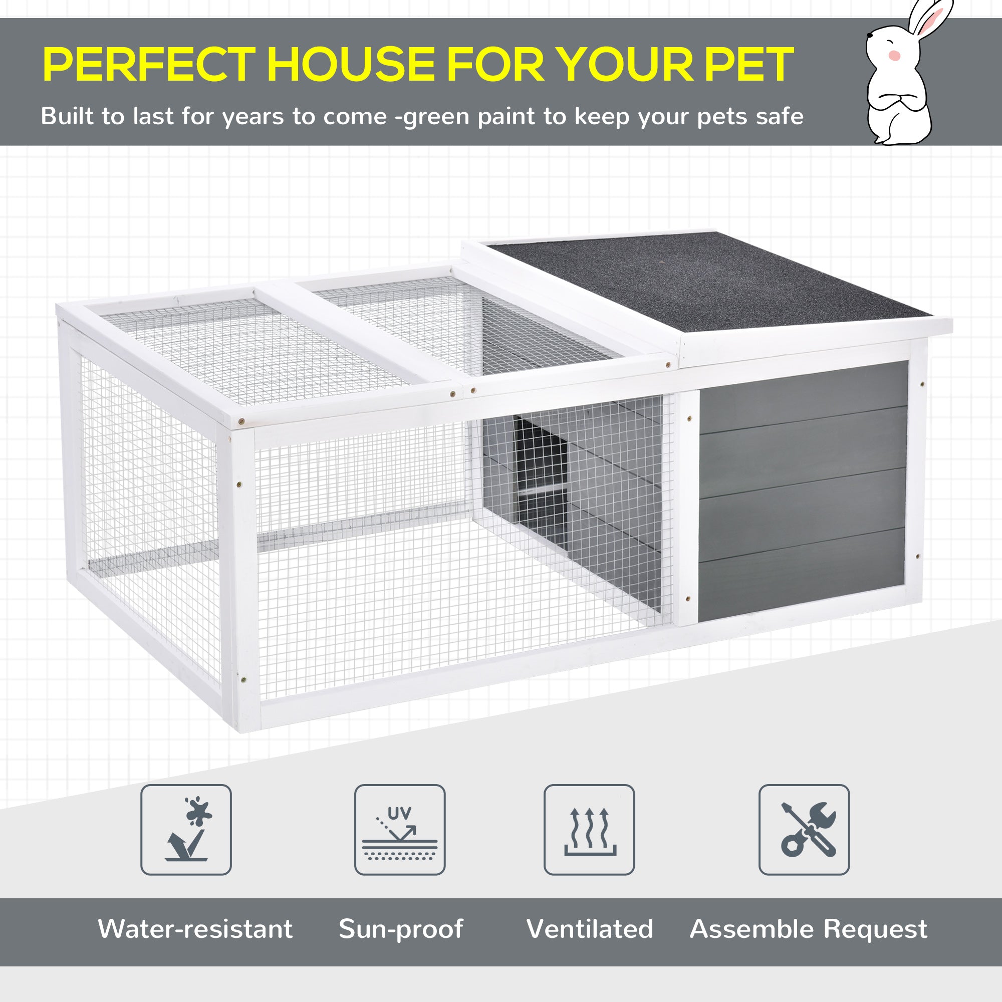 PawHut Guinea Pigs Hutches Small Guinea Pigs Hutches Pet Run Cover, with Water-resistant Asphalt Roof - North Peak Garden Furniture