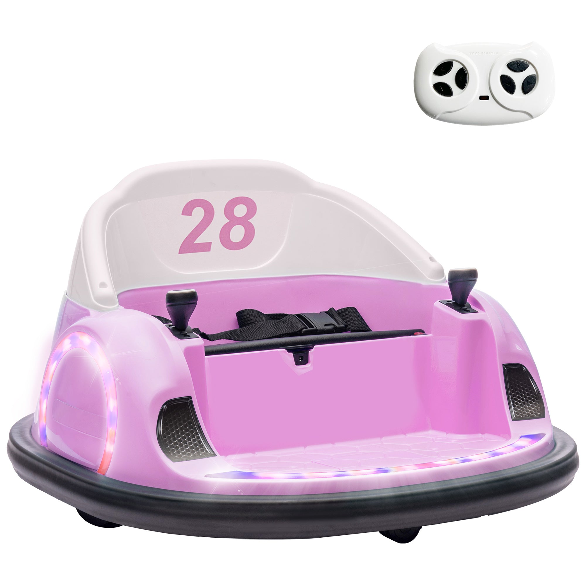 AIYAPLAY 360° Rotation Kids Bumper Car, 12V Waltz Car with Remote Control, Dual Joystick, Music, Lights, Pink - North Peak Garden Furniture