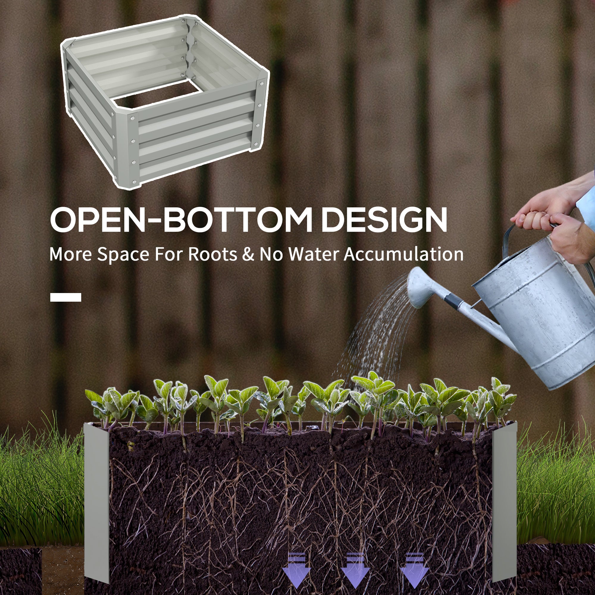 Outsunny Set of Two 60 x 60cm Steel Planter Boxes - Light Grey