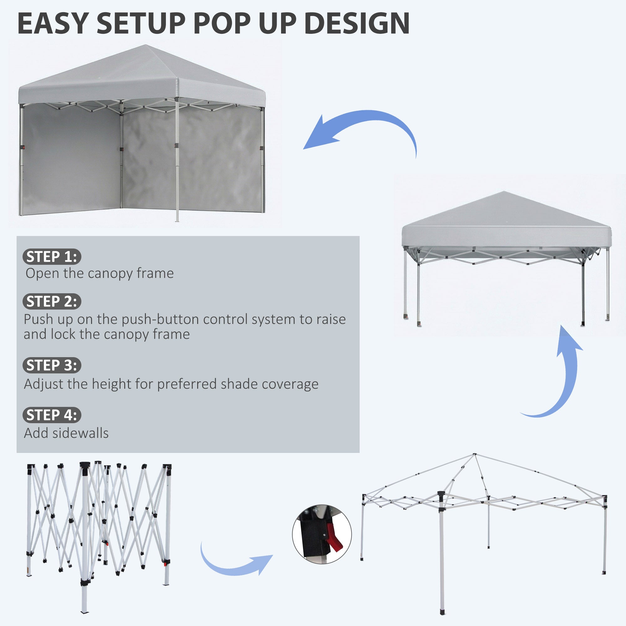 Outsunny 3 x 3 m Pop Up Gazebo, UPF 30+ Party Tent with 2 Sidewalls, Weight Bags and Wheeled Bag, Light Grey