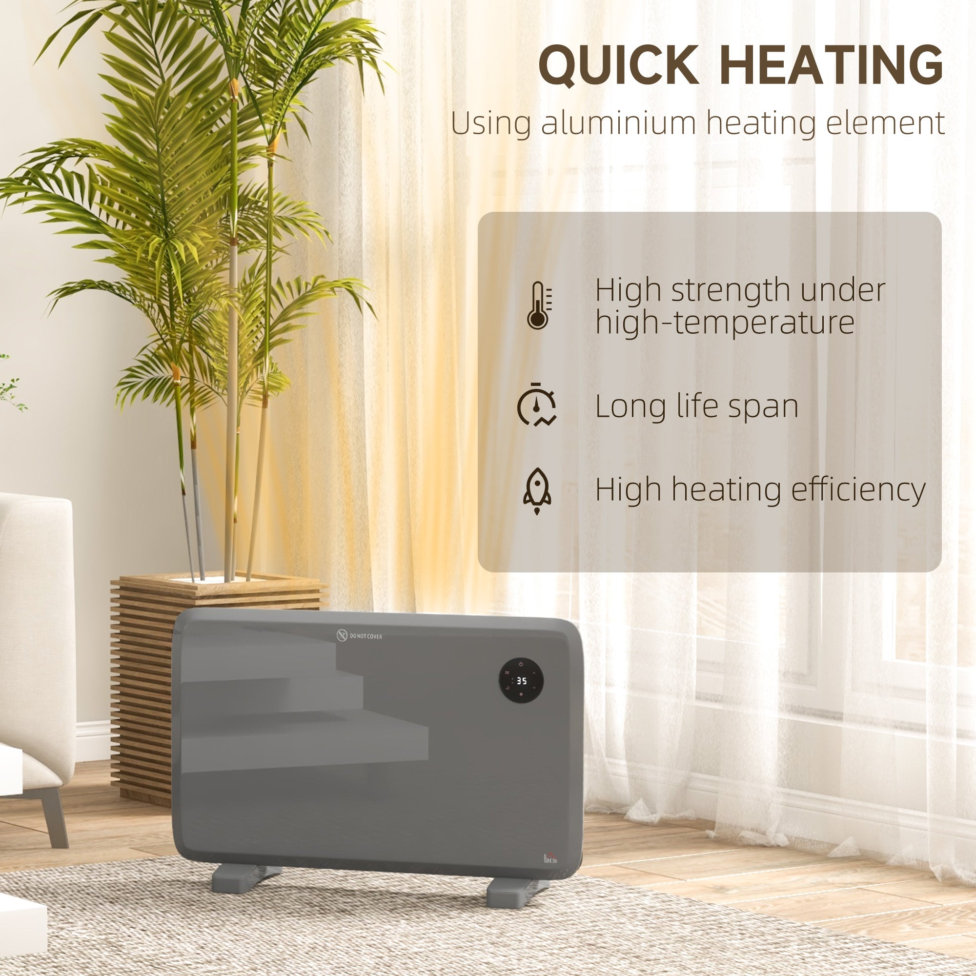 HOMCOM 1200W Electric Convector Heater, Freestanding or Wall Mounted, Space Heater with Adjustable Thermostat, Timer, Grey - North Peak Garden Furniture