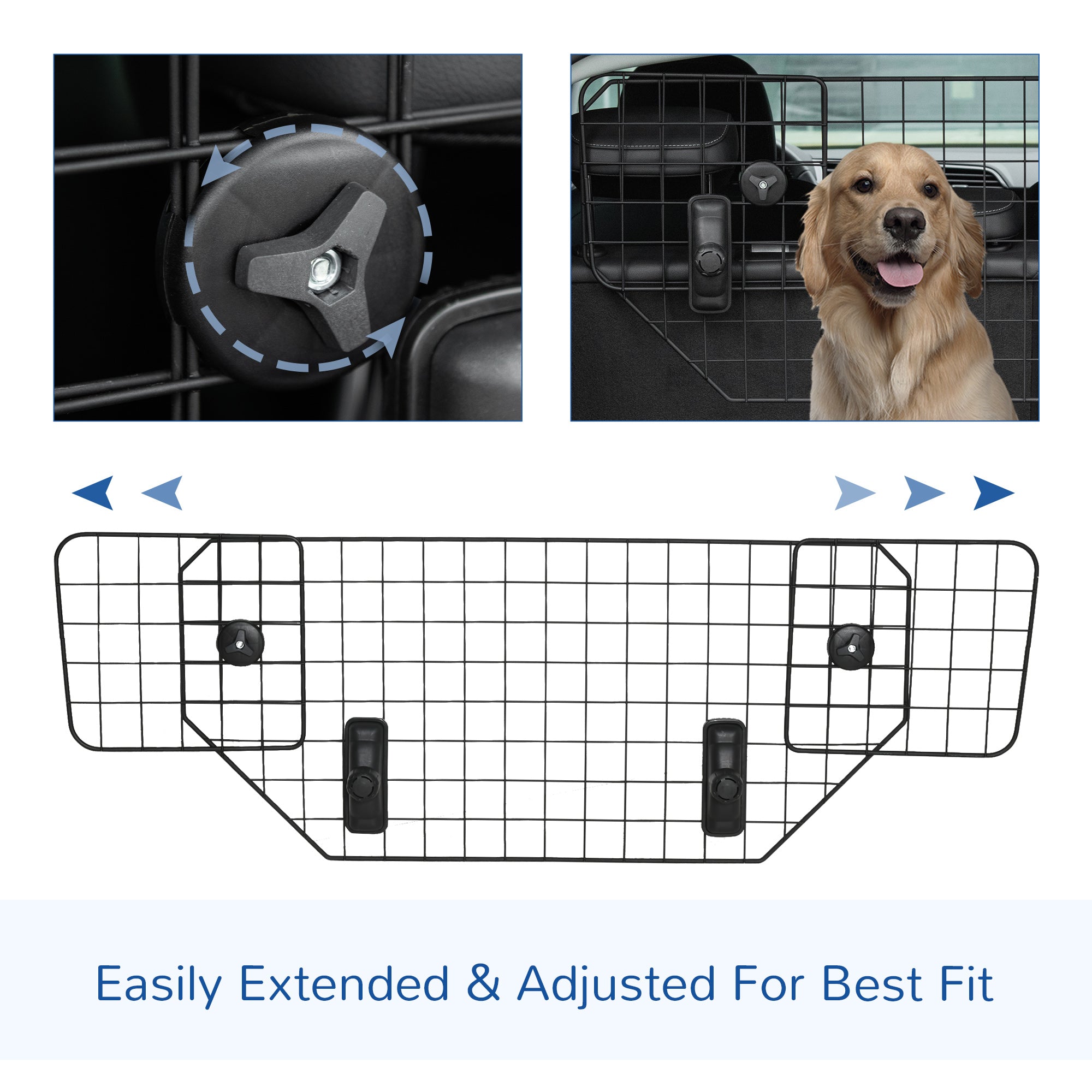 PawHut Dog Guard for Cars Adjustable Boot Barrier Metal Mesh Pet Headrest, 90-120W x 40.5H cm - North Peak Garden Furniture
