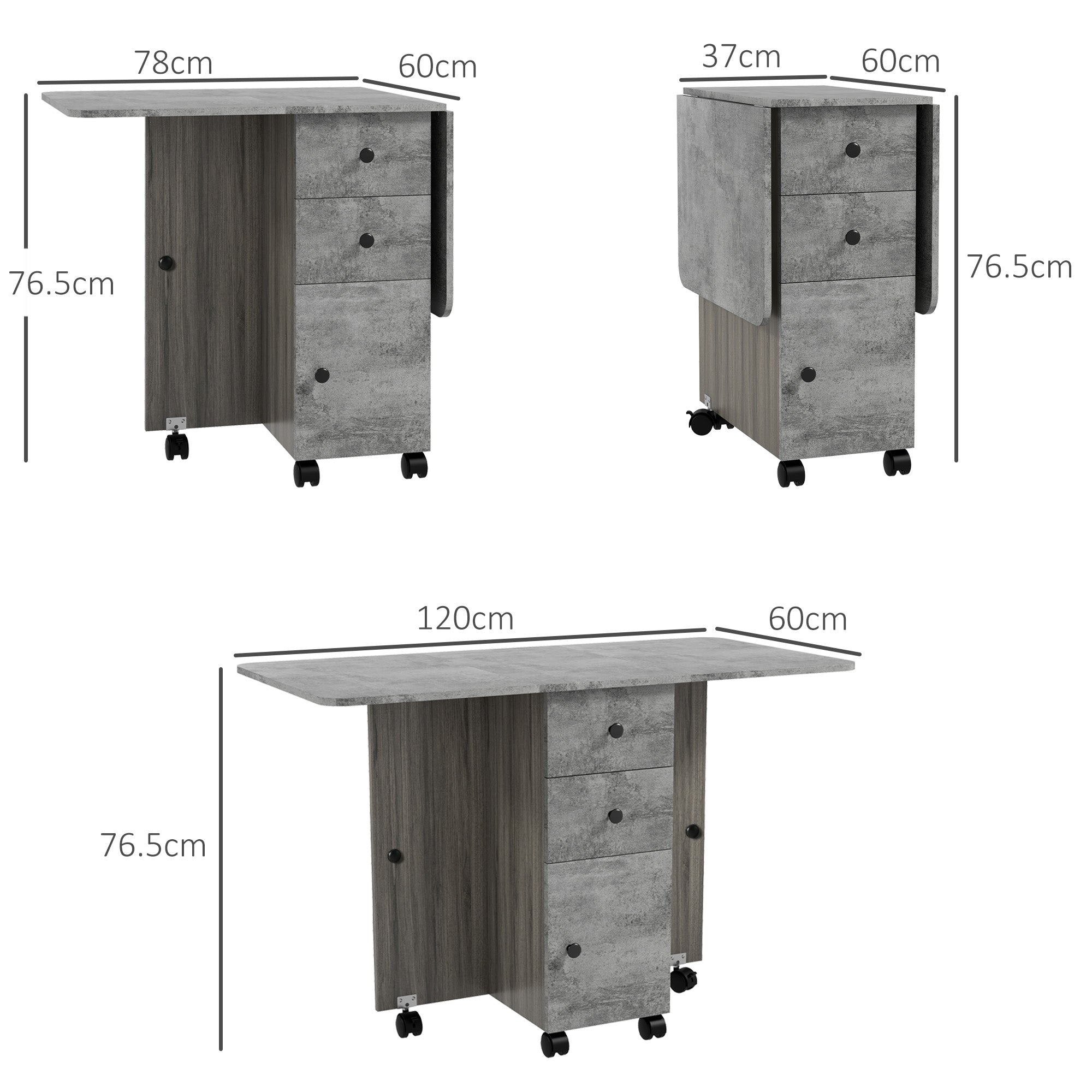 HOMCOM Multi-Storage Six-Person Drop Leaf Dining Table - Mixed Grey - North Peak Garden Furniture