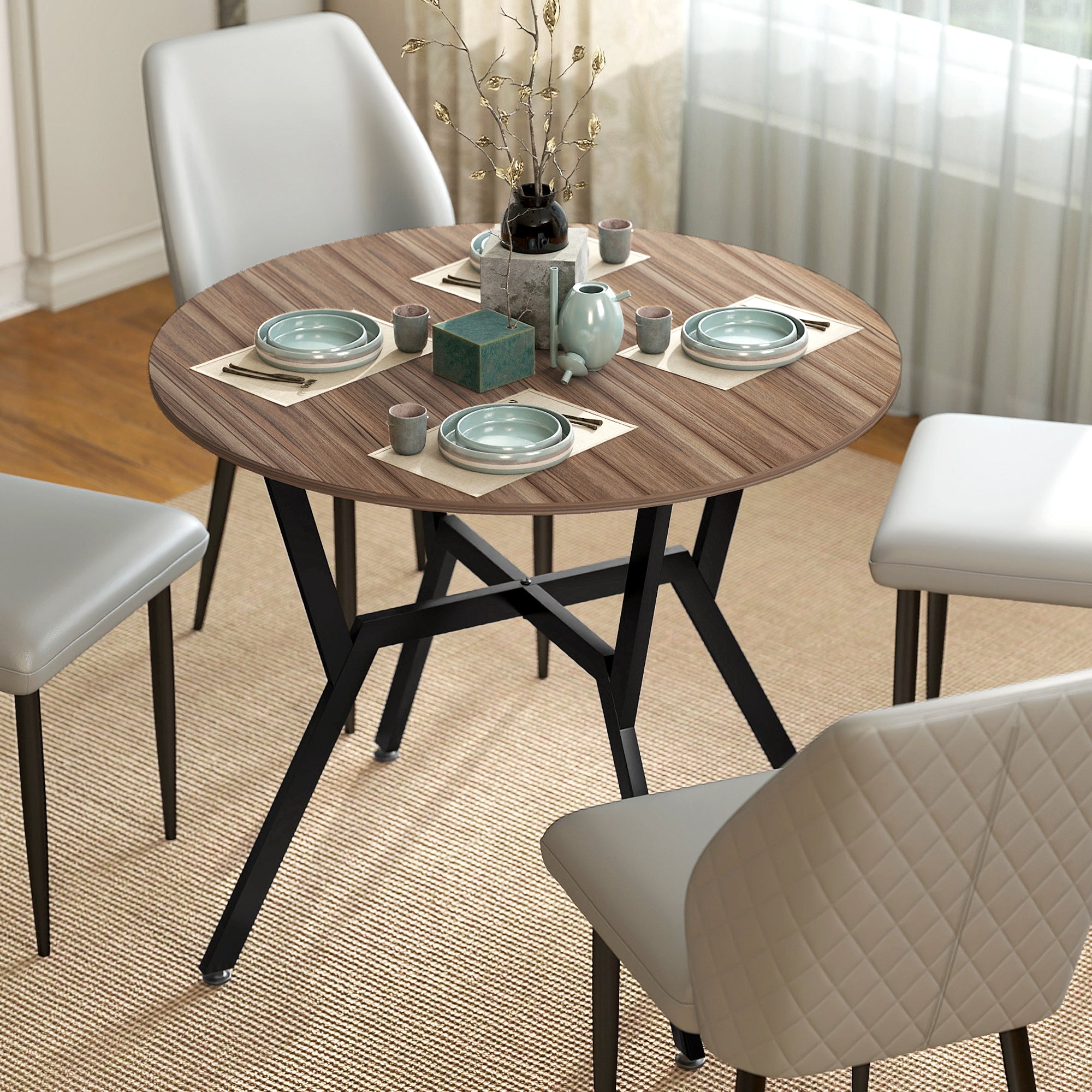 HOMCOM Dining Room Table with Black Legs Anti-slip Foot Pads for Living Room Dining Room 90 x 76 cm Brown