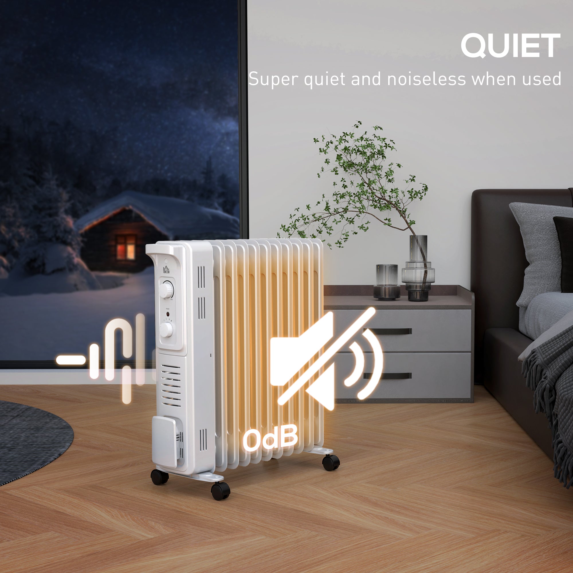 HOMCOM 2.5kW 11 Fin Oil-Filled Radiator - White - North Peak Garden Furniture