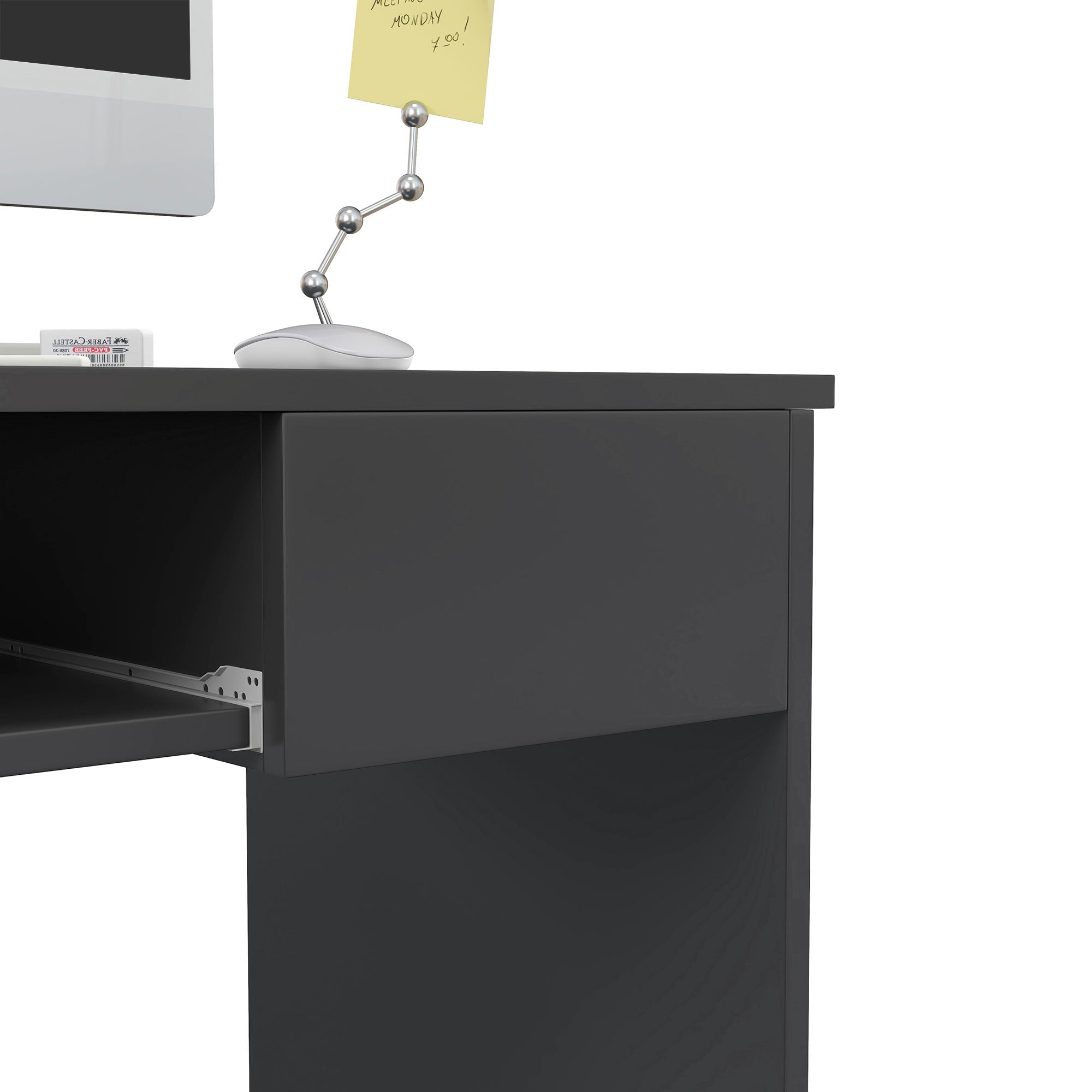 HOMCOM Compact Computer Desk with Keyboard Tray and Drawer, Study Desk, Writing Desk for Home Office, Grey - North Peak Garden Furniture