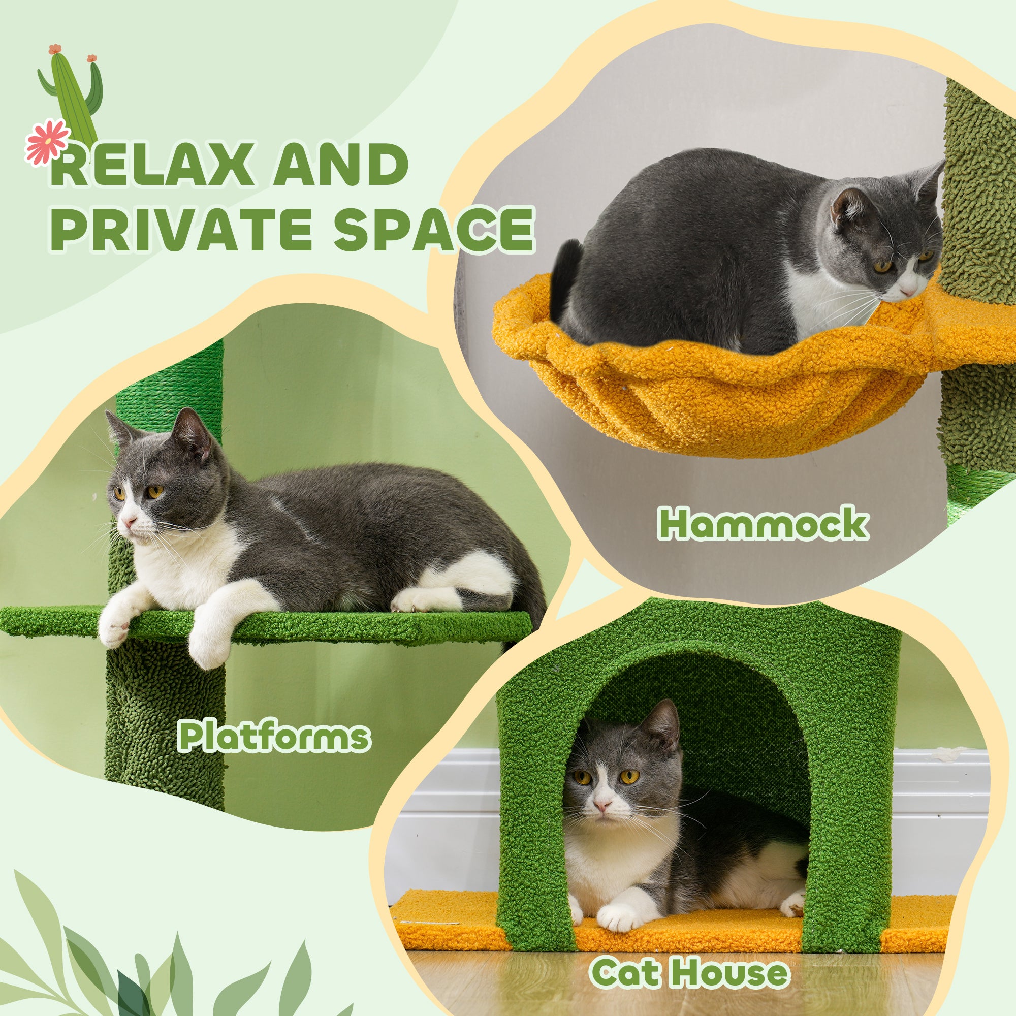 PawHut 230-275cm Floor-to-Ceiling Adjustable Cat Tree with Scratching Posts, Hammock - North Peak Garden Furniture