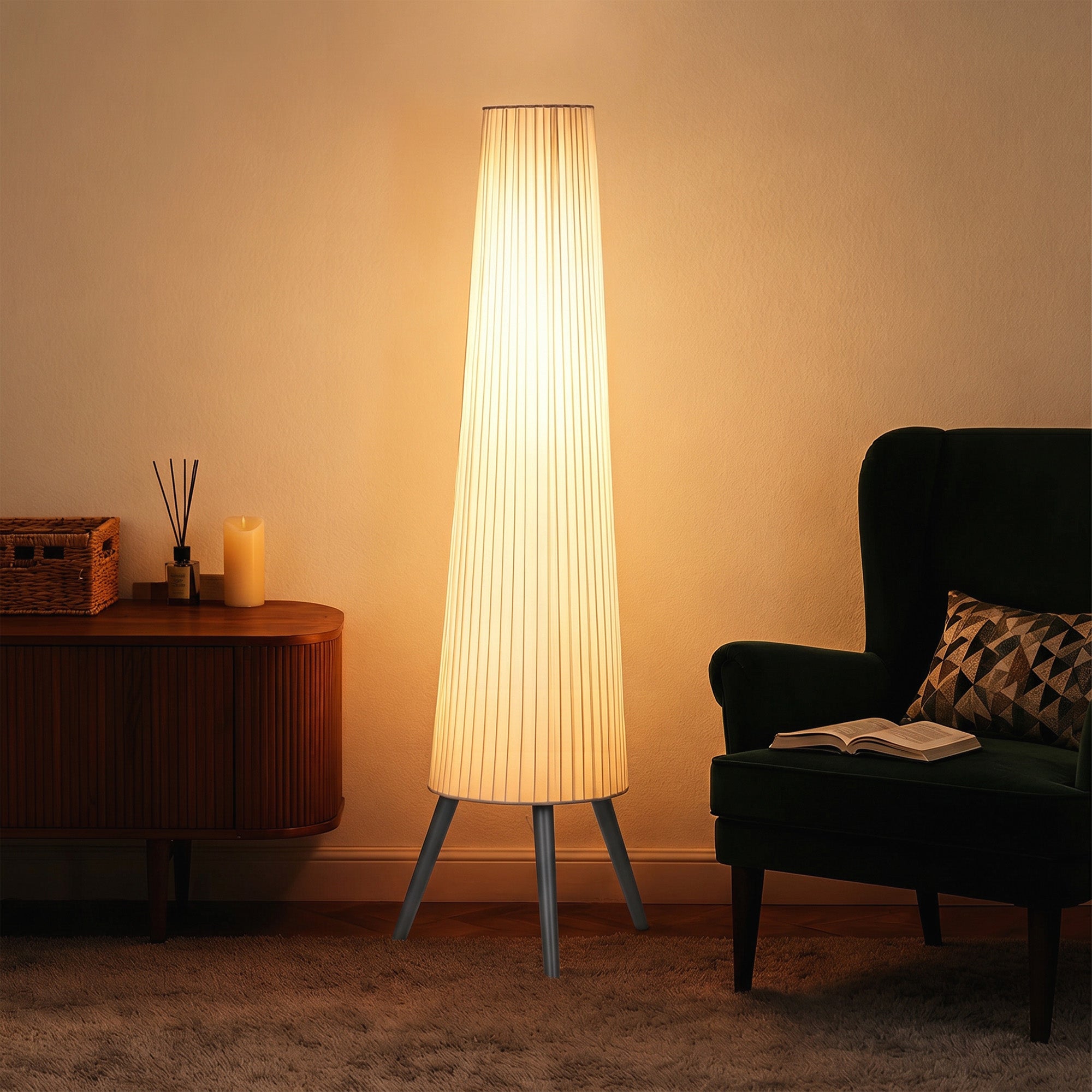 HOMCOM Dimmable Tripod Floor Lamp with Foot Switch, Nordic Standing Lamp with Fabric Shade, 153cm, White