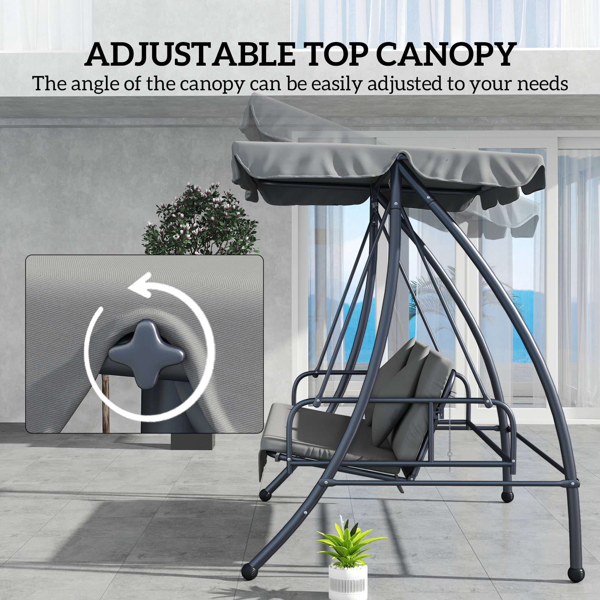 Outsunny Outdoor 2-in-1 Swing Chair Lounger 3 Seater Garden Swing Seat Bed Convertible Tilt Canopy W/ Cushion, Light Grey