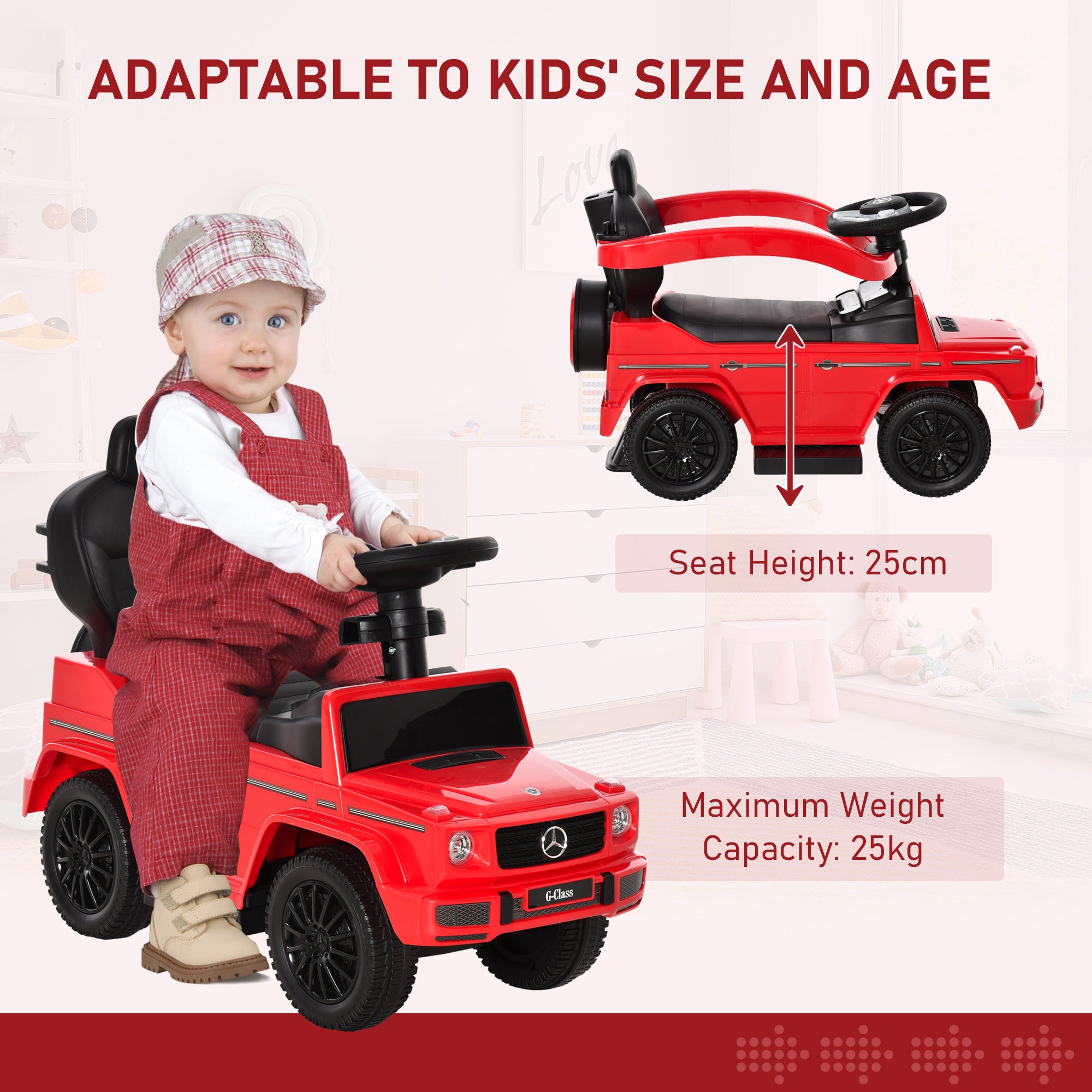 HOMCOM 3 in 1 Kids Children Ride on Push Car Toddler Sliding Car G350 Licensed Walker Foot to Floor Slider Push-Along with Horn Steering Wheel NO POWER Manual, Red - North Peak Garden Furniture