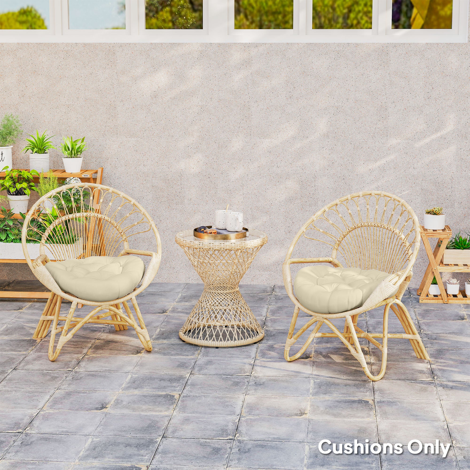 Outsunny Set of Two Φ60cm Outdoor Cushions - Beige - North Peak Garden Furniture
