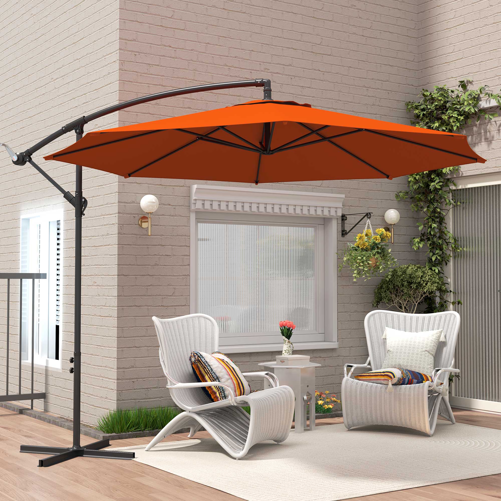 Outsunny 2.45m Overhanging Cantilever Parasol, with Cross Base - Orange - North Peak Garden Furniture