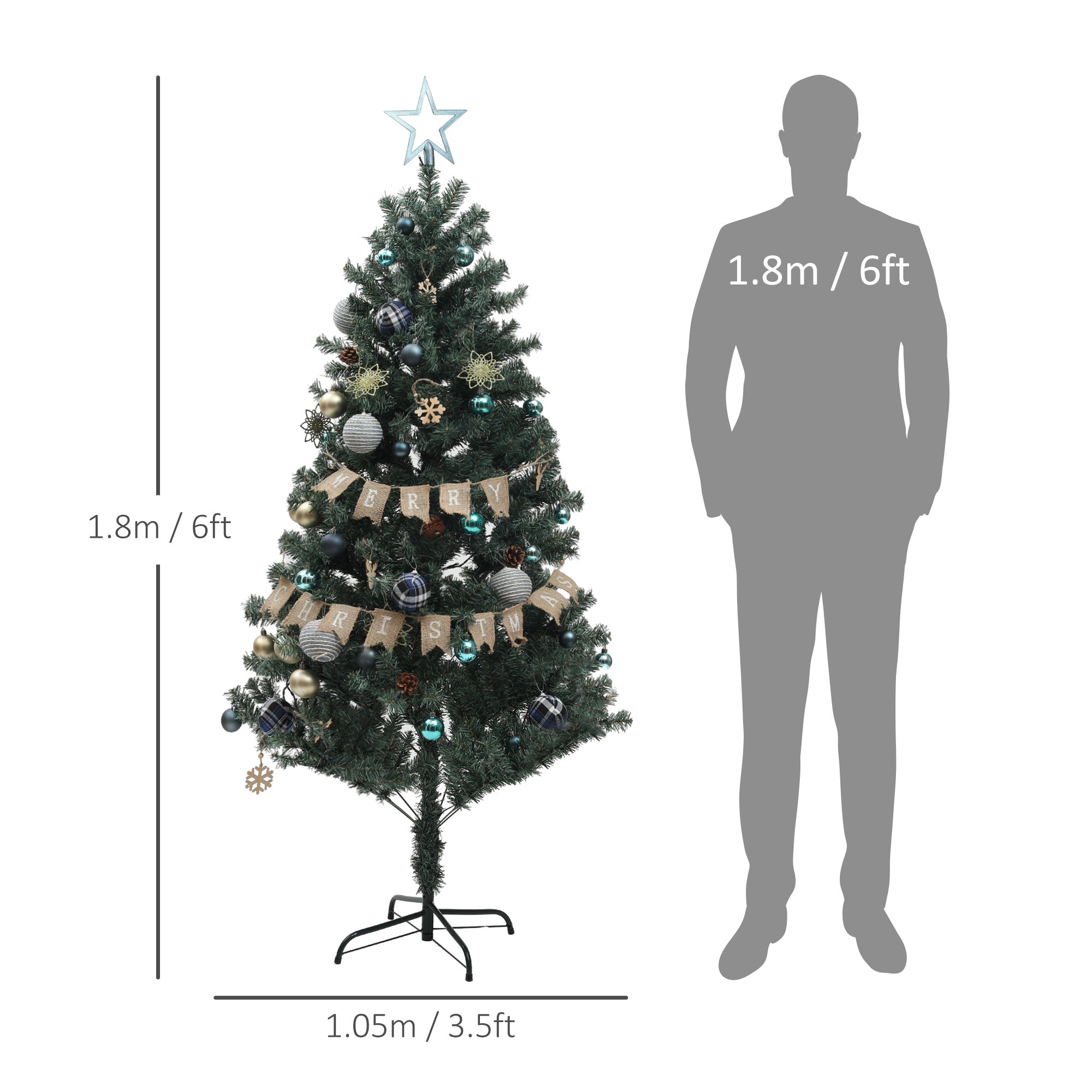 HOMCOM 5ft Pre-Lit and Xmas Tree with Decorations - North Peak Garden Furniture