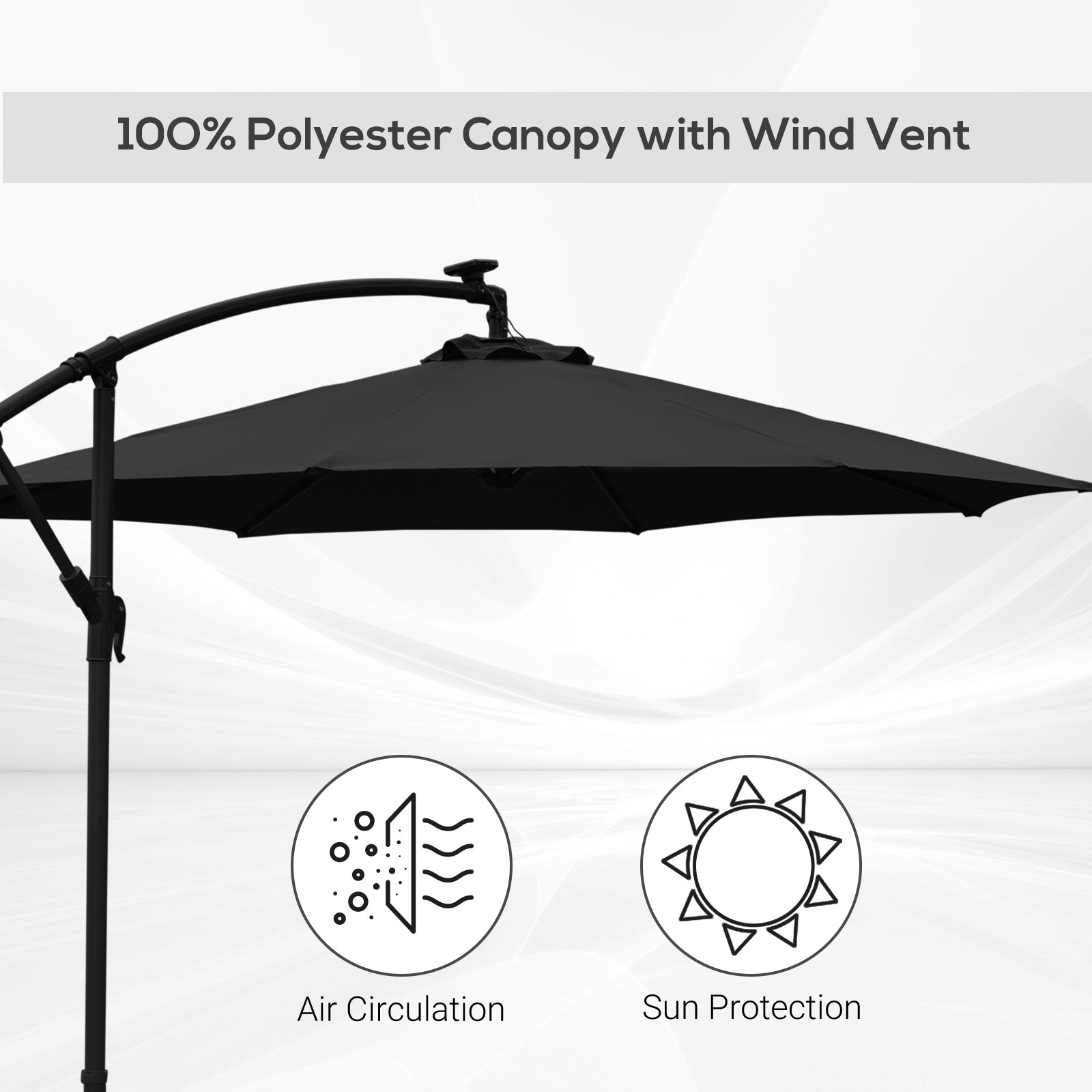 Outsunny 3m LED Patio Banana Umbrella Cantilever Parasol w/ Crank Cross Base Hanging Offset Umbrella Frame Steel  Aluminium Garden Table Outdoor Black