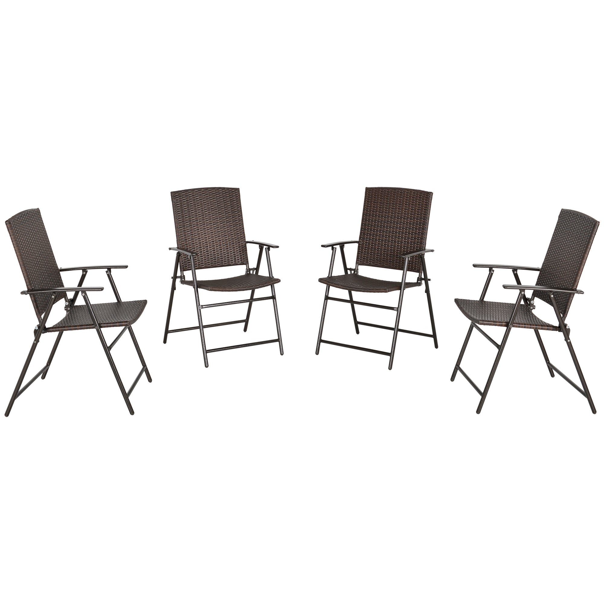 Outsunny Set of Four Folding Rattan Seat Chairs - Brown