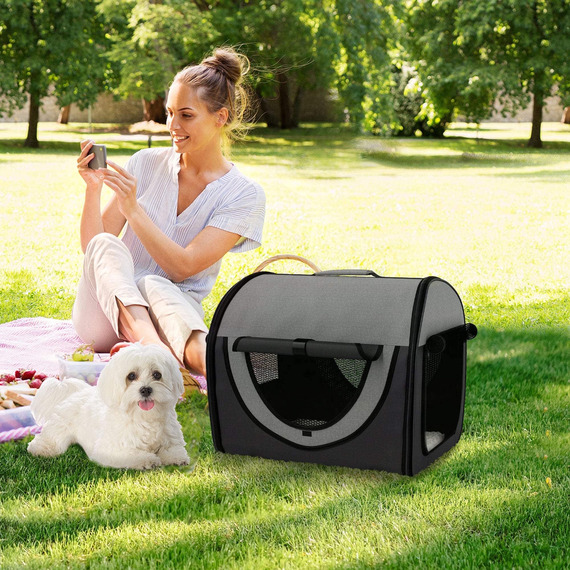 Pawhut Folding Fabric Soft Pet Crate, 46Lx36Wx41H cm - Black - North Peak Garden Furniture