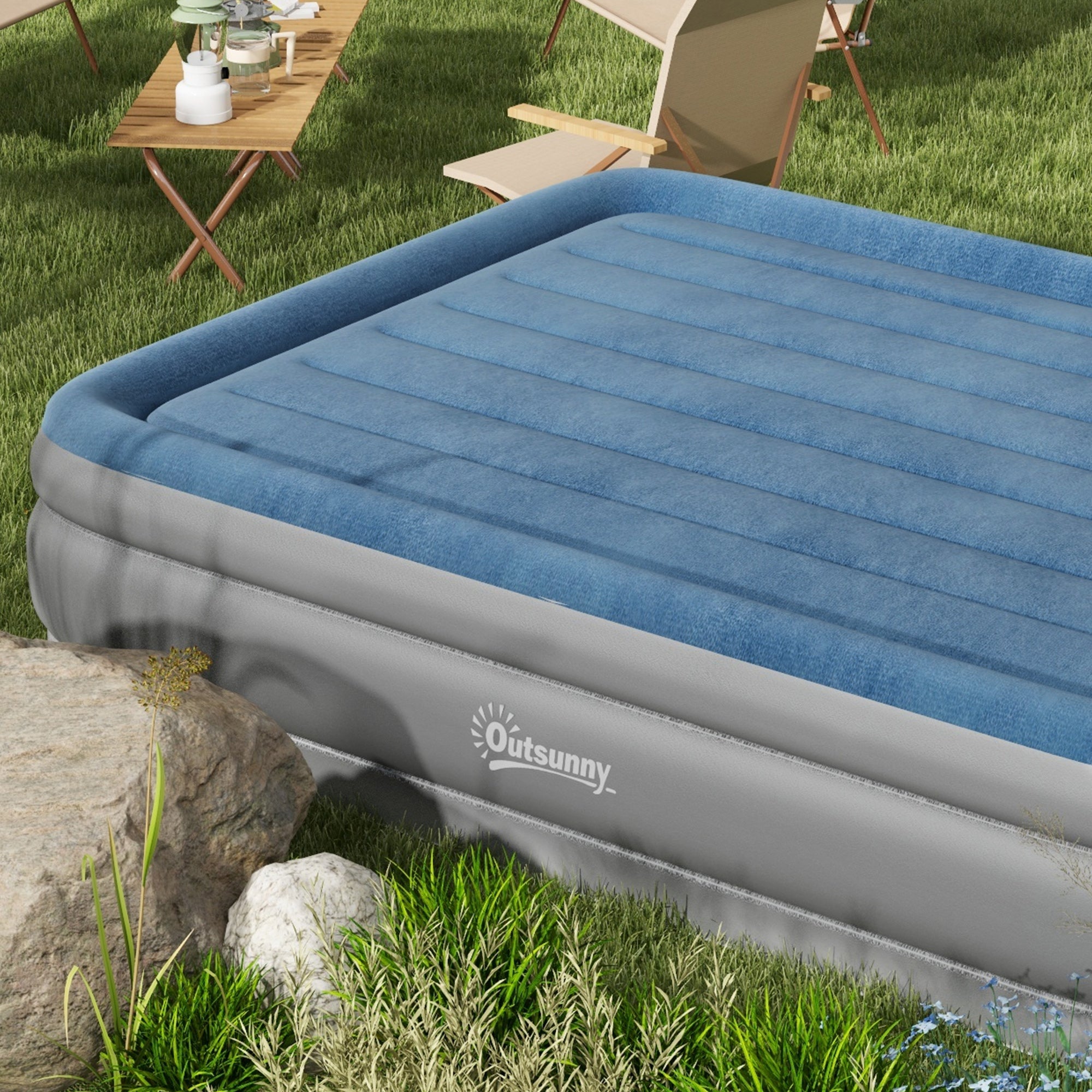 Outsunny King-Size Inflatable Mattress, with Built-In Electric Pump and Bag - North Peak Garden Furniture
