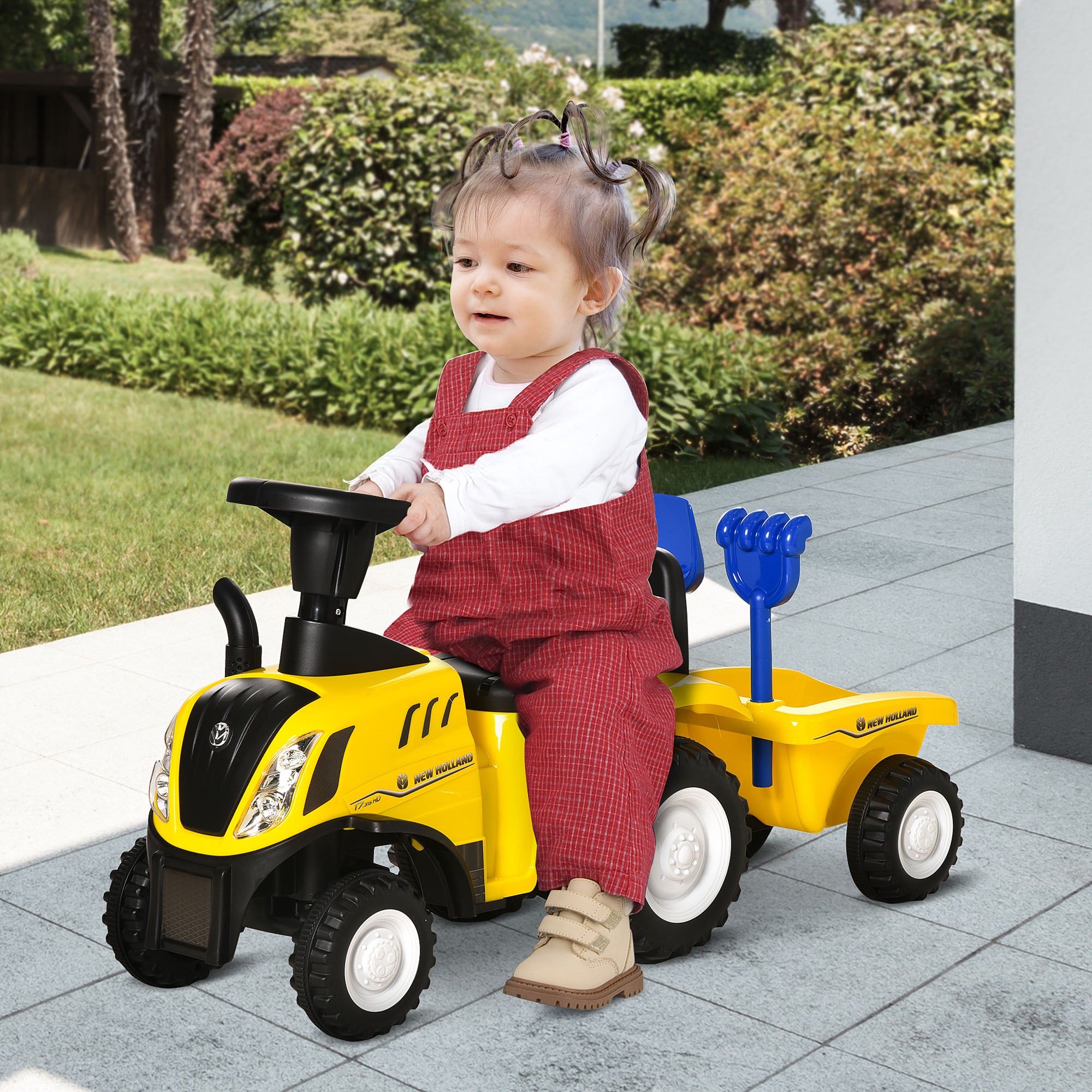HOMCOM Ride On Tractor Toddler Walker Foot To Floor Slider w/ Horn Storage Steering Wheel for 1-3 Years Old Yellow - North Peak Garden Furniture
