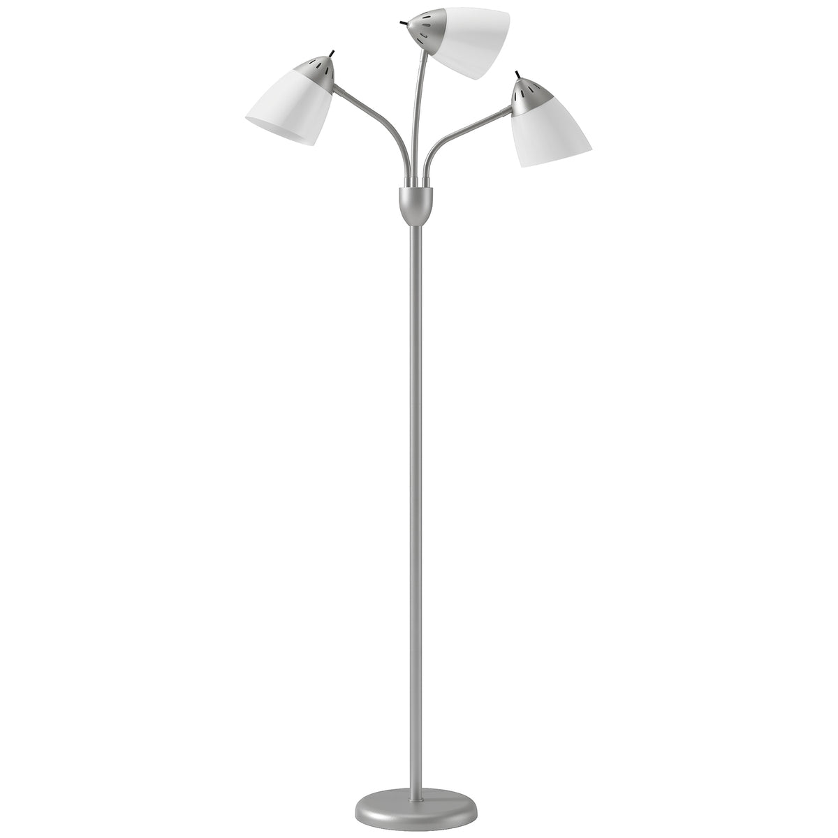 HOMCOM Arc Tree Floor Lamp with 3 Adjustable Rotating Lights, Industrial Standing Lamp with Steel Frame, Silver Tone