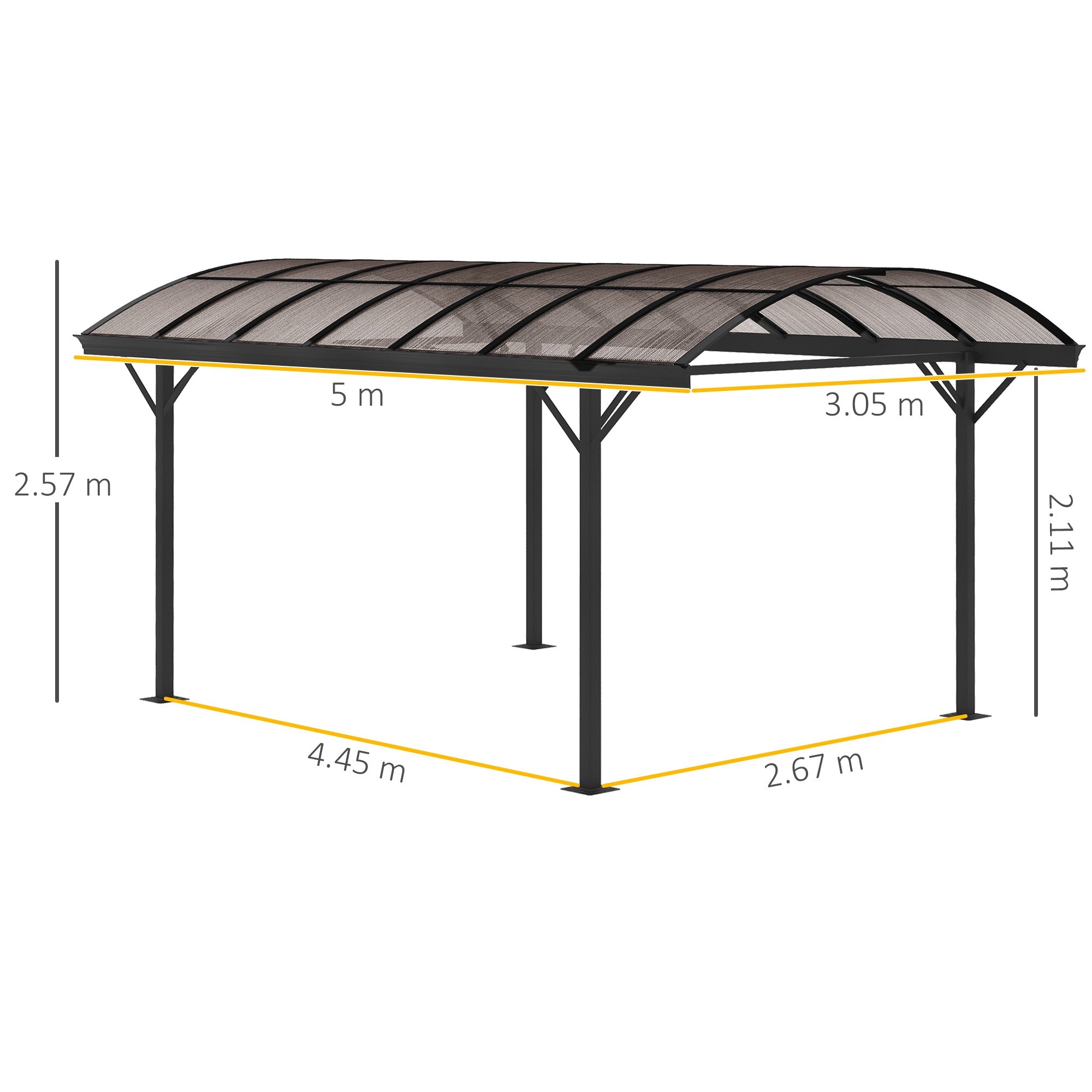 Outsunny 5 x 3(m) Hardtop Gazebo Aluminium Pavilion Carport Garden Shelter Pergola with Polycarbonate Roof, Brown - North Peak Garden Furniture