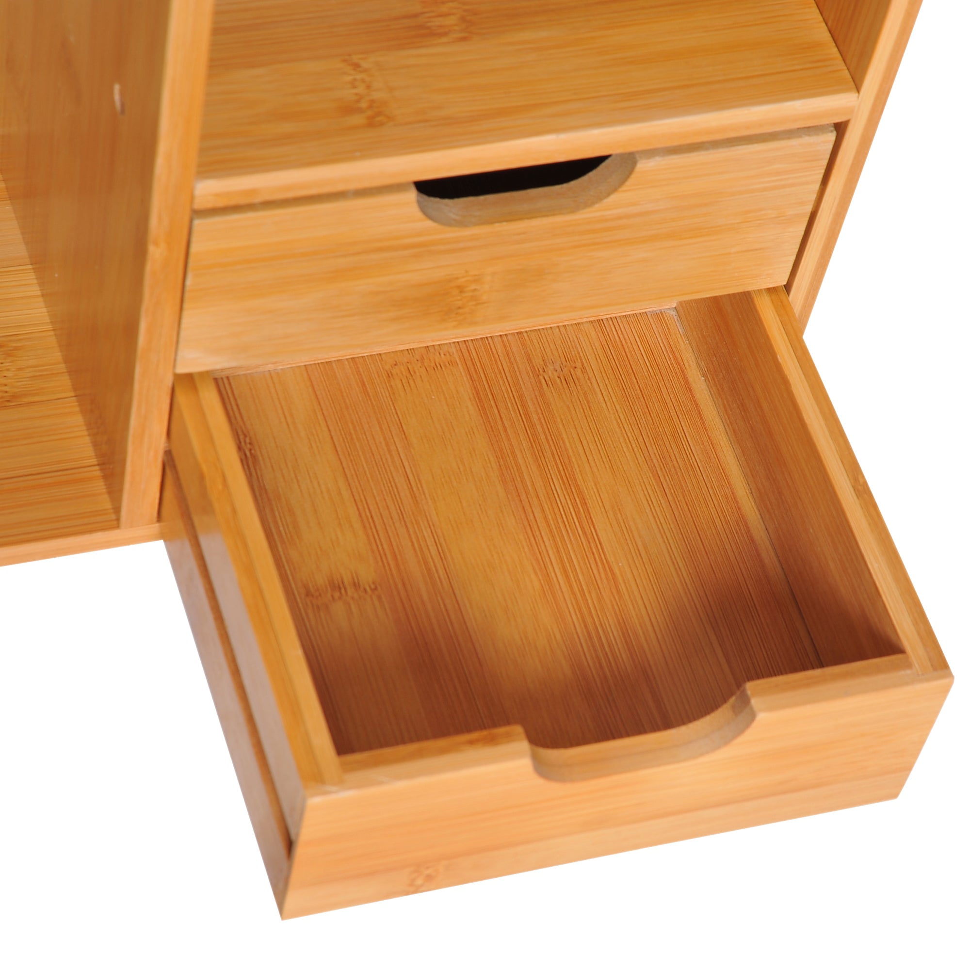 HOMCOM Desk Organiser Compartments Desktop Bookshelf Stationery Storage Shelf Document File Holder with 2 Drawers 2-way Reversed Use Bamboo - North Peak Garden Furniture