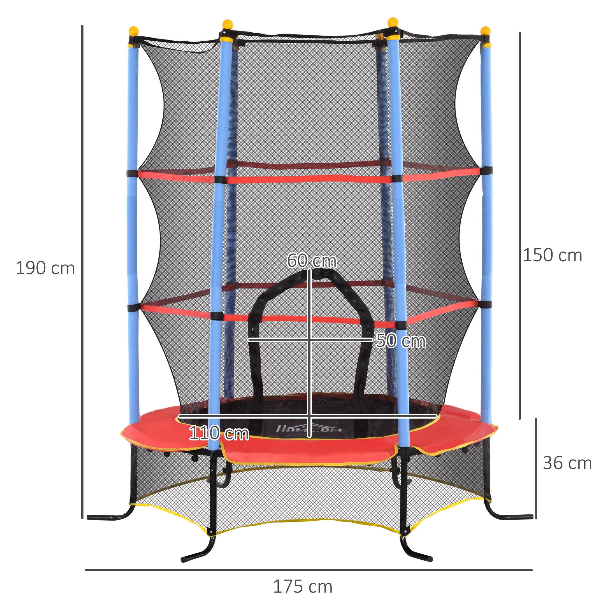 HOMCOM Kids Trampoline, with Safety Net, for Ages 3-10 Years