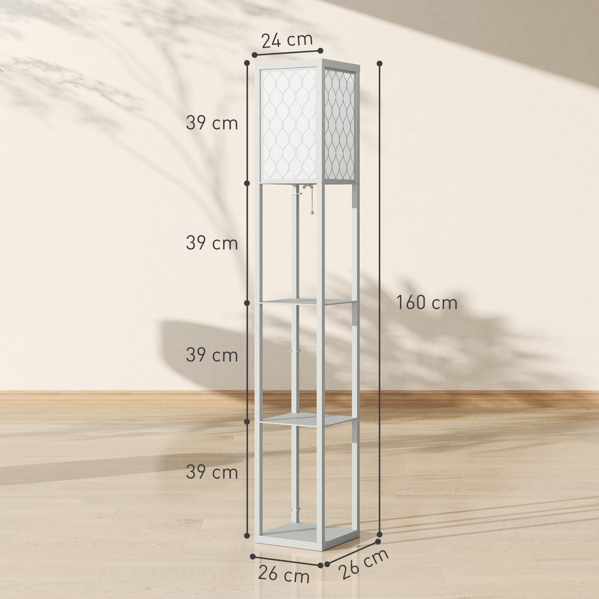 HOMCOM Three-Shelf Standing Lamp - Grey/White - North Peak Garden Furniture