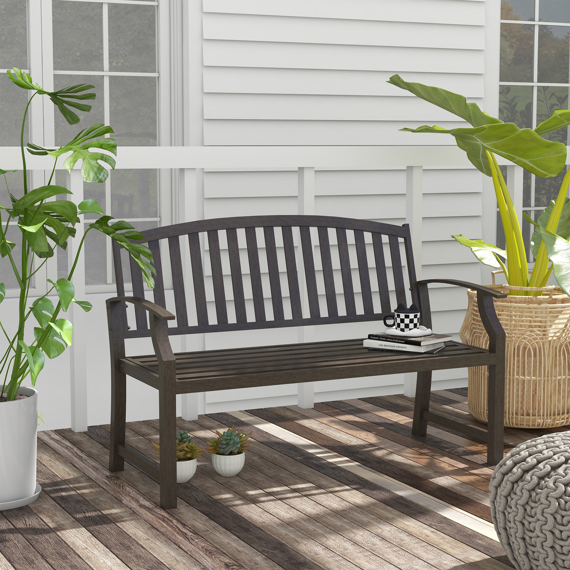Outsunny Two-Seater Simple Metal Bench - Brown - North Peak Garden Furniture