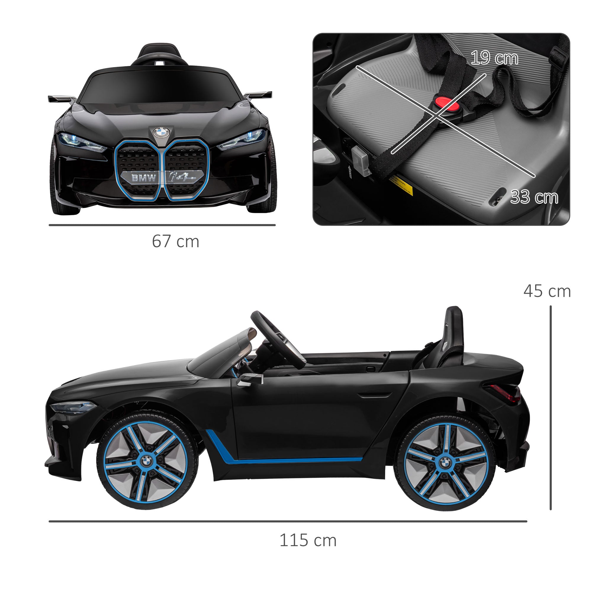 HOMCOM BMW i4 Licensed 12V Kids Electric Ride-On Car, with Remote Control, Portable Battery, Music, Horn, Headlights - Black - North Peak Garden Furniture