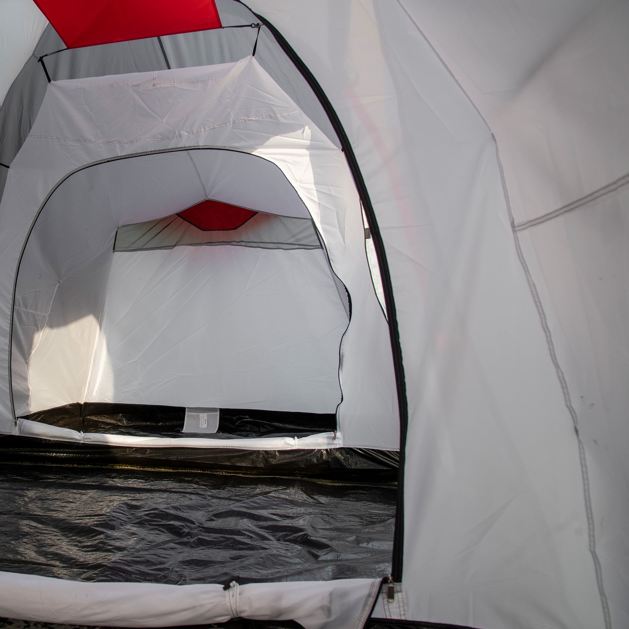 Outsunny Four-Man Tunnel Tent, with Two Bedrooms and Living Room - Grey/Red - North Peak Garden Furniture