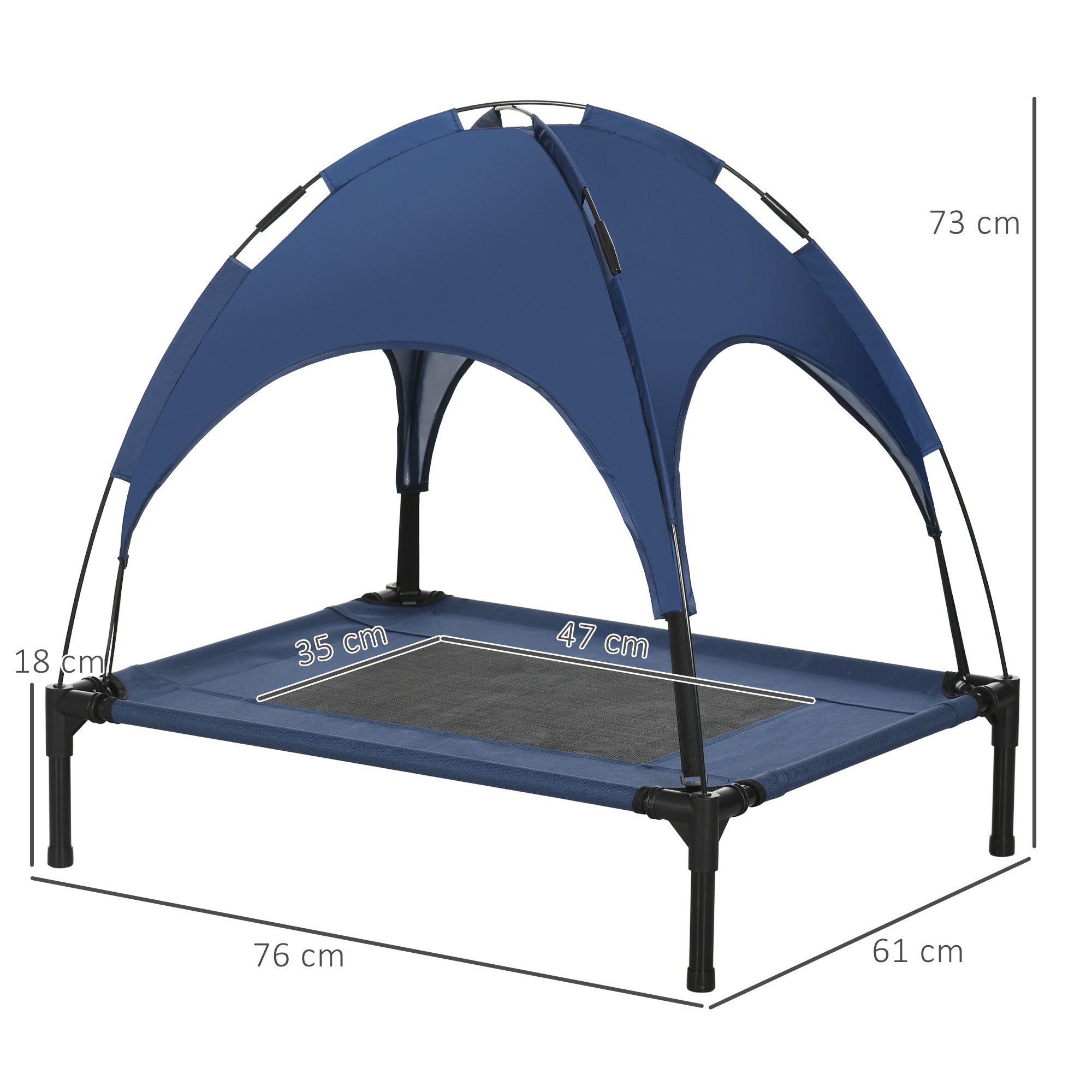 PawHut Raised Dog Bed Waterproof Elevated Pet Cot with Breathable Mesh UV Protection Canopy Blue, for Medium Dogs, 76 x 61 x 73cm - North Peak Garden Furniture
