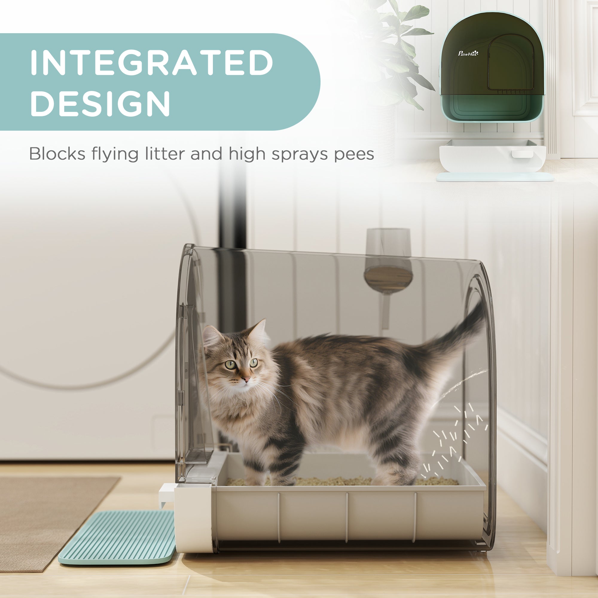 PawHut Hooded Cat Litter Box, Kitten Litter Tray, with Lid, Scoop, Filter, Flap Door