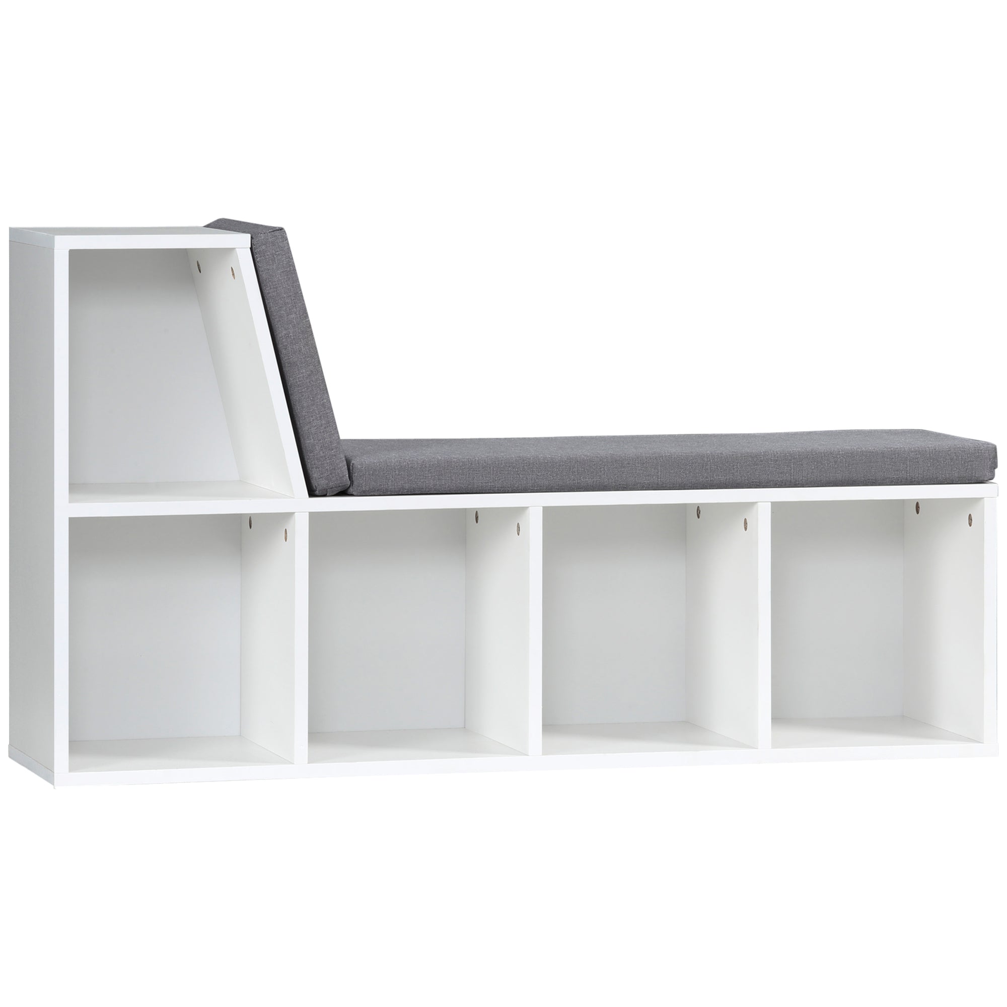 HOMCOM Bookcase Storage Shelf with Cushioned Reading Seat, Bookshelf Storage Cabinet for Study Living Room, White - North Peak Garden Furniture