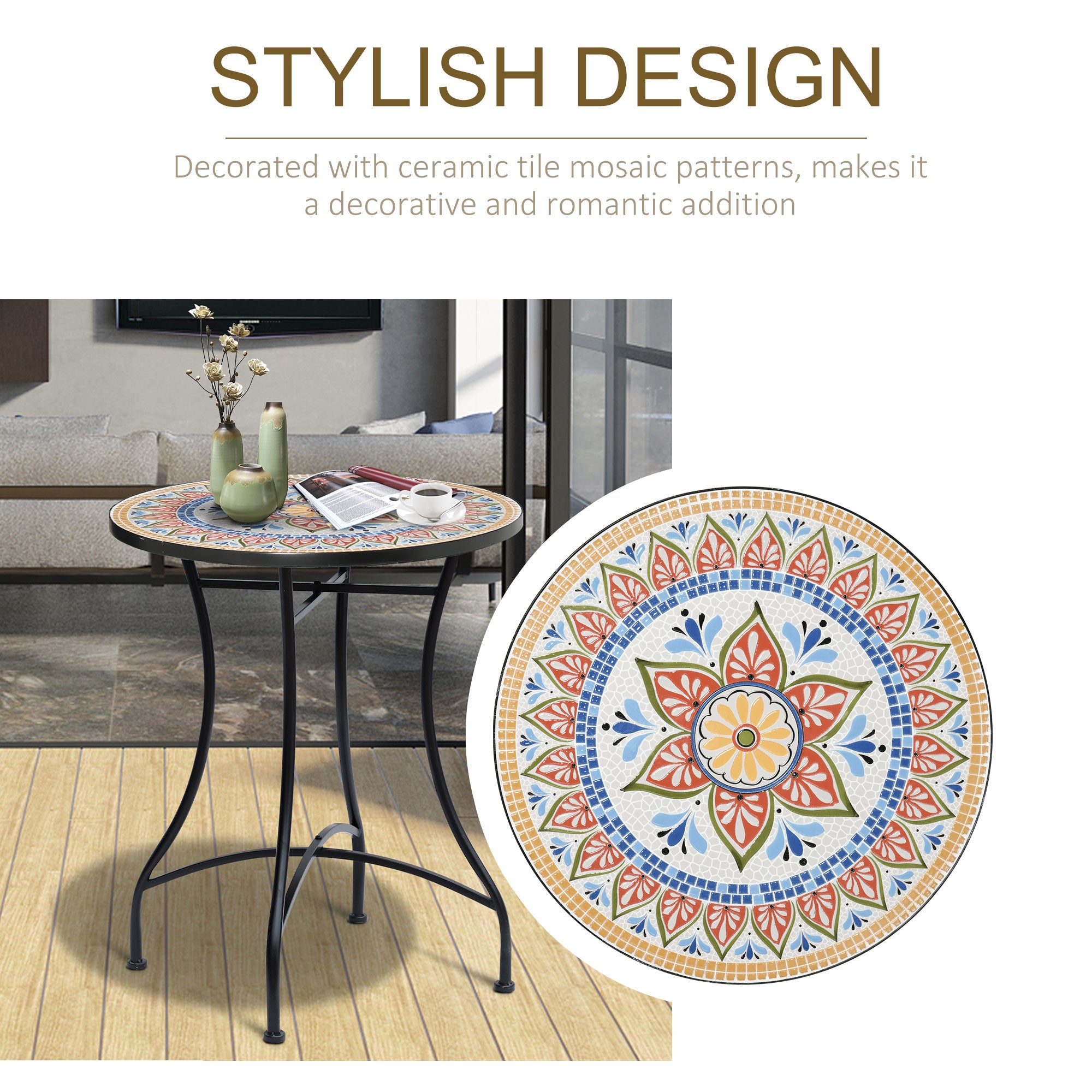 Outsunny Φ60cm Mosaic Outdoor Patio Table - Red