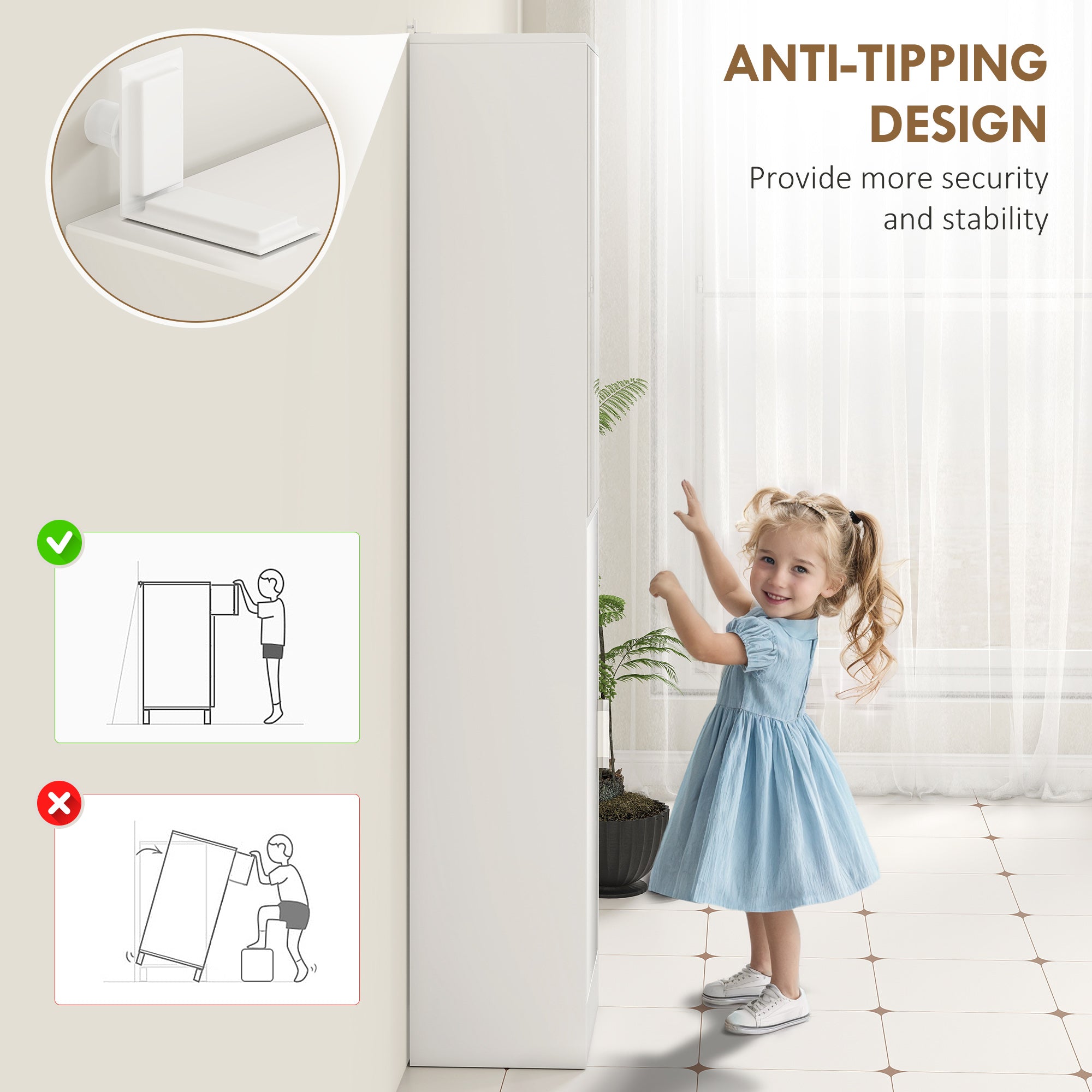 kleankin Tall Mirrored Bathroom Cabinet, Bathroom Storage Cupboard, Floor Standing Tallboy Unit with Adjustable Shelf, White