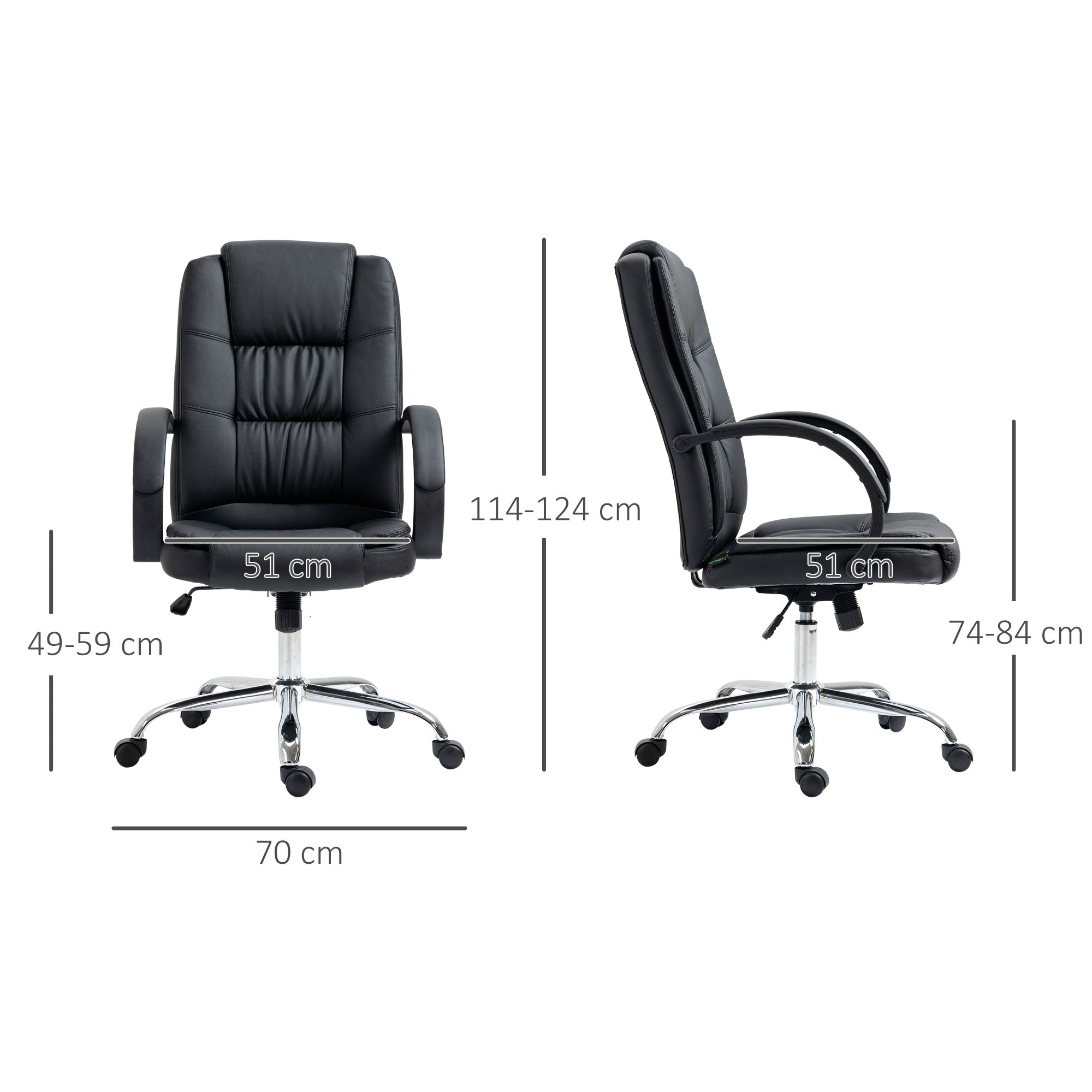 Vinsetto Office Chair, PU Leather Desk Chair with 13cm Soft Padded Seat and Backrest, Swivel Chair with Adjustable Height and Rolling Wheels, Black - North Peak Garden Furniture