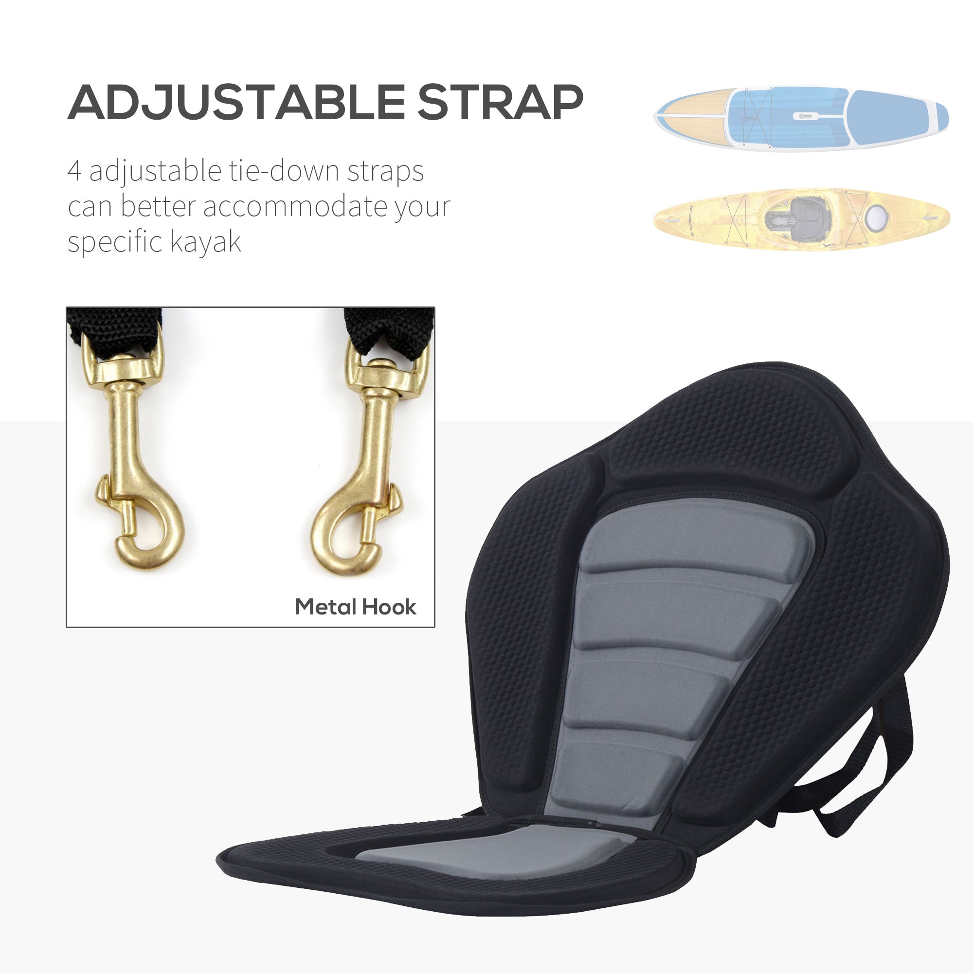 HOMCOM Deluxe Kayak Seat Sit On Top Padded Backrest Canoe Rafting Sports High Back Detachable - North Peak Garden Furniture
