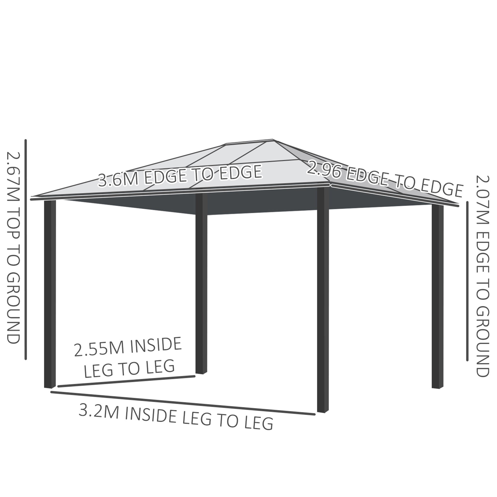 Outsunny 3 x 3.6 m Hardtop Gazebo Canopy, Polycarbonate Roof Garden Pavilion with Aluminium and Steel Frame, Nettings and Sidewalls for Garden, Patio, Khaki