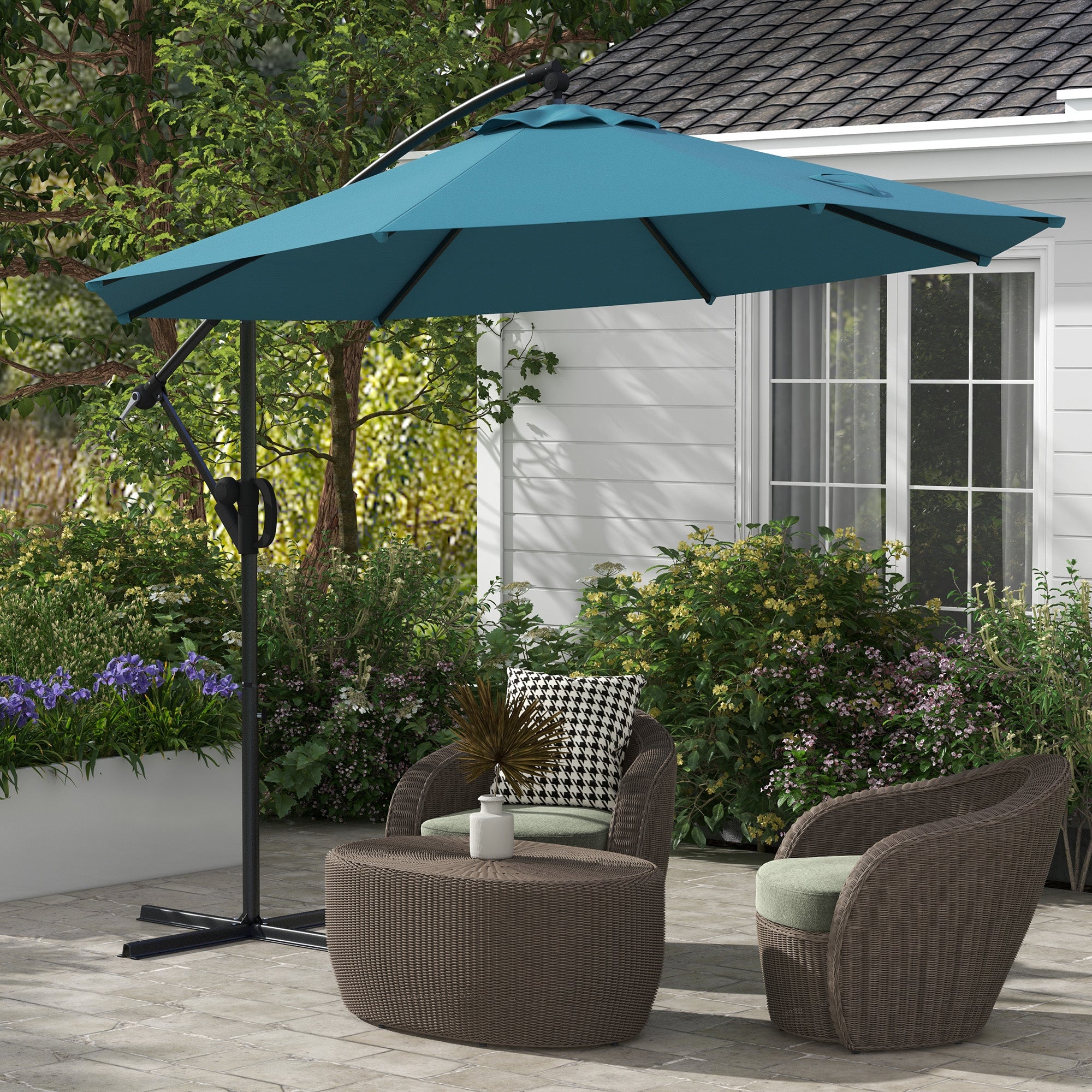 Outsunny 3m Offset Cantilever Parasol Umbrella, with Cross Base - Blue