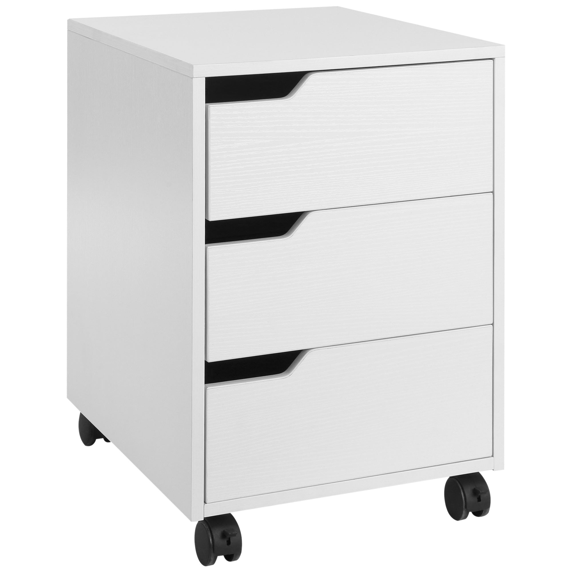 HOMCOM 3 Drawer Mobile File Cabinet, Vertical Filing Cabinet with Wheels for Home Office, White - North Peak Garden Furniture