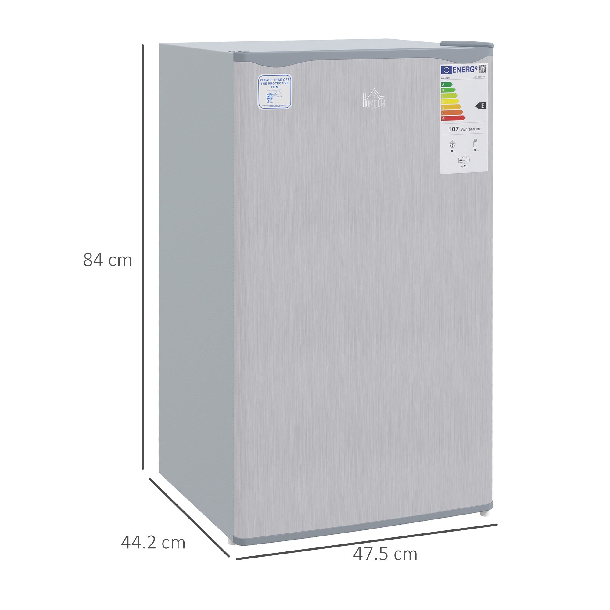 HOMCOM 91 Litre Freestanding Under Counter Fridge Freezer with Chiller Box, Reversible Door, Adjustable Thermostat, 47.5cm Wide, Noise Level: Decibels 40, Grey - North Peak Garden Furniture