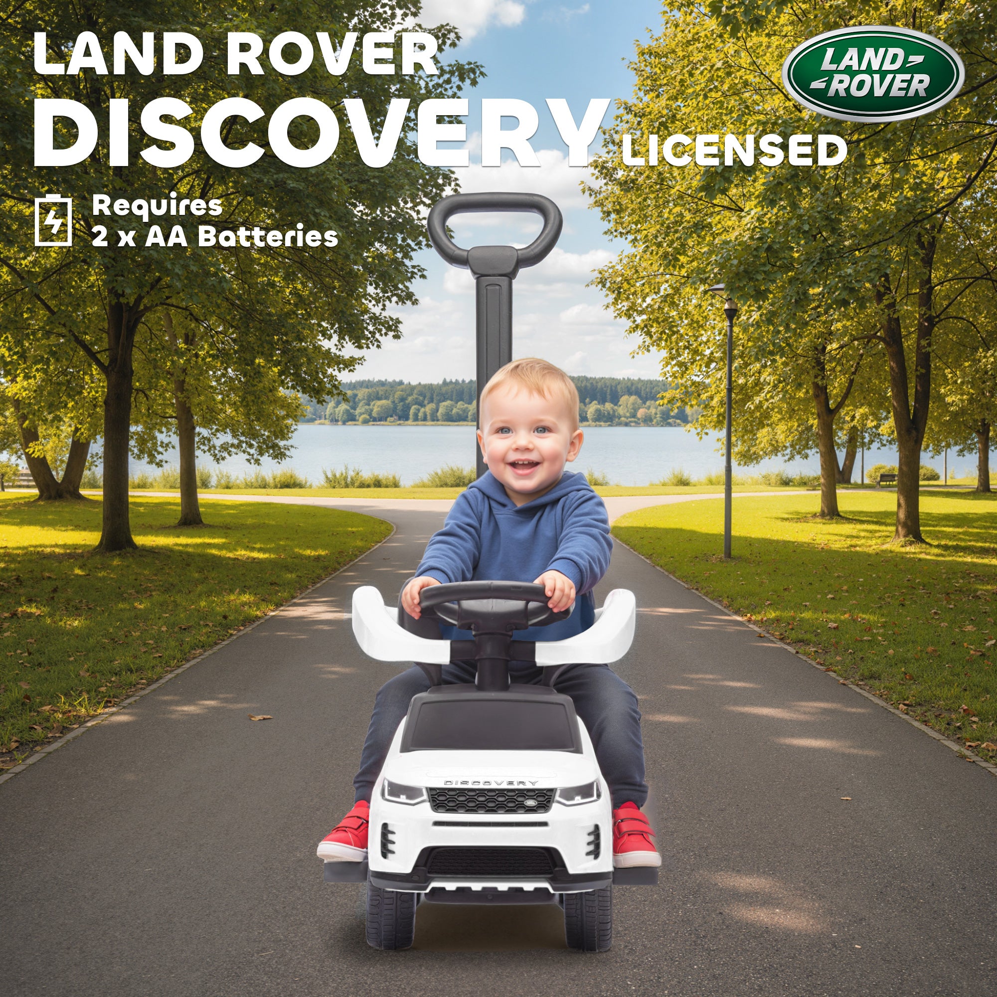 AIYAPLAY LAND ROVER DISCOVERY Licensed Baby Push Car, 2-in-1 Ride on Car with Push Handle and Safety Guardrail, White