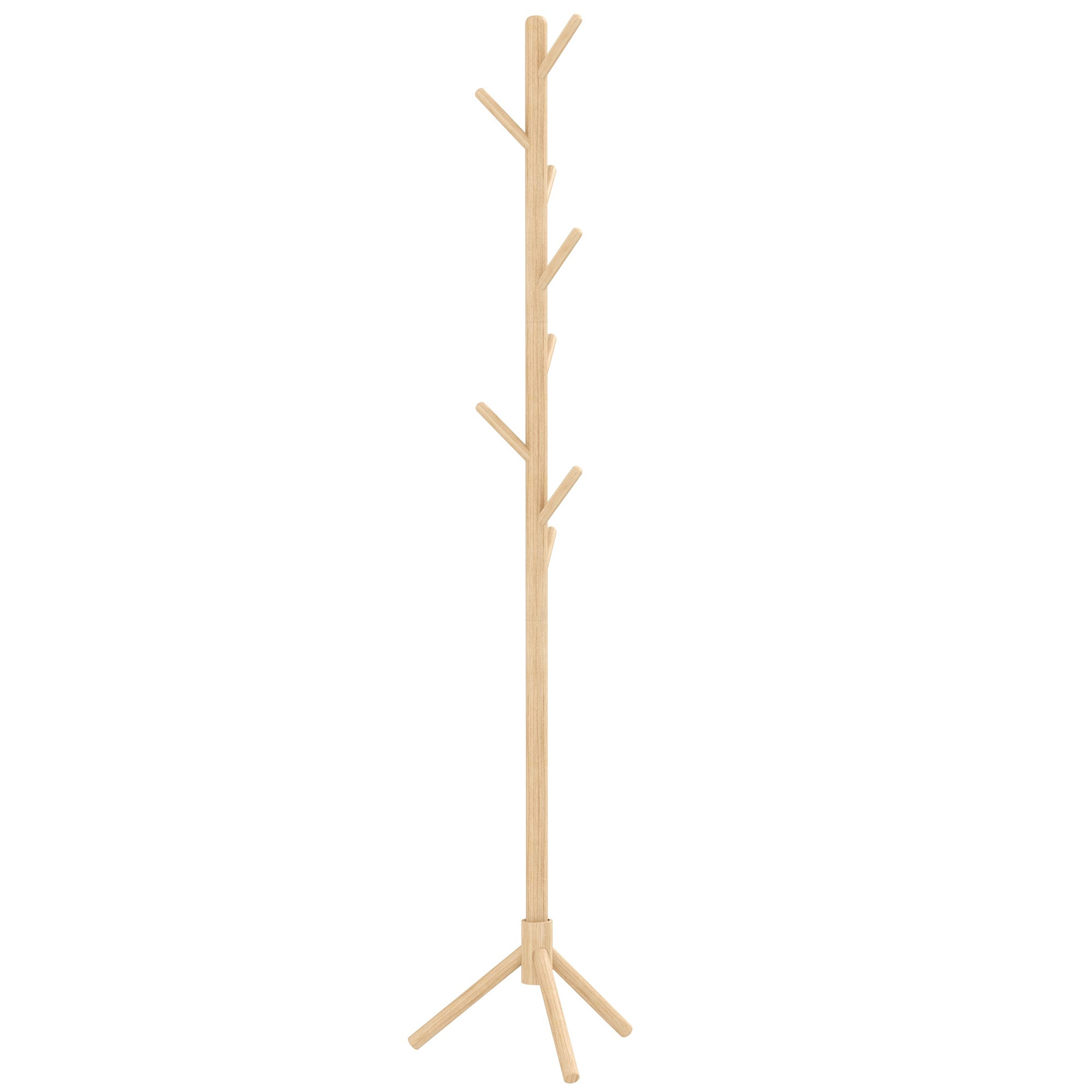 HOMCOM Eight-Hook Wooden Coat Rack - Natural