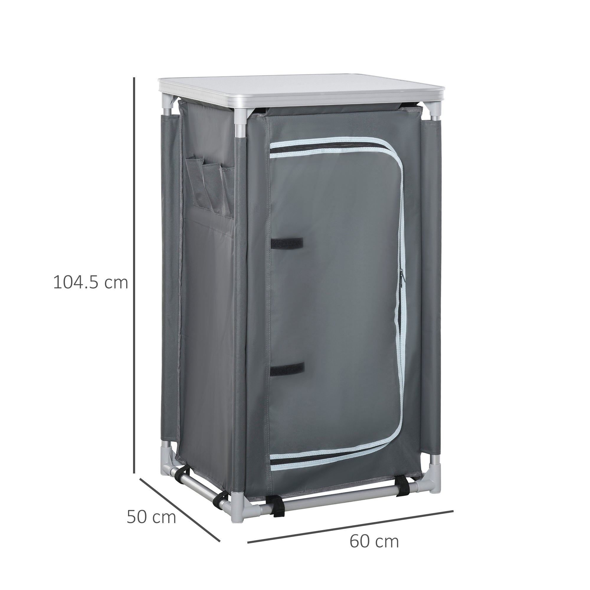 Outsunny 3-Shelf Camping Cupboard Camping Kitchen Station Cook Table, Storage Organiser for BBQ Party Picnics Backyards with Carrying Bag, Grey - North Peak Garden Furniture