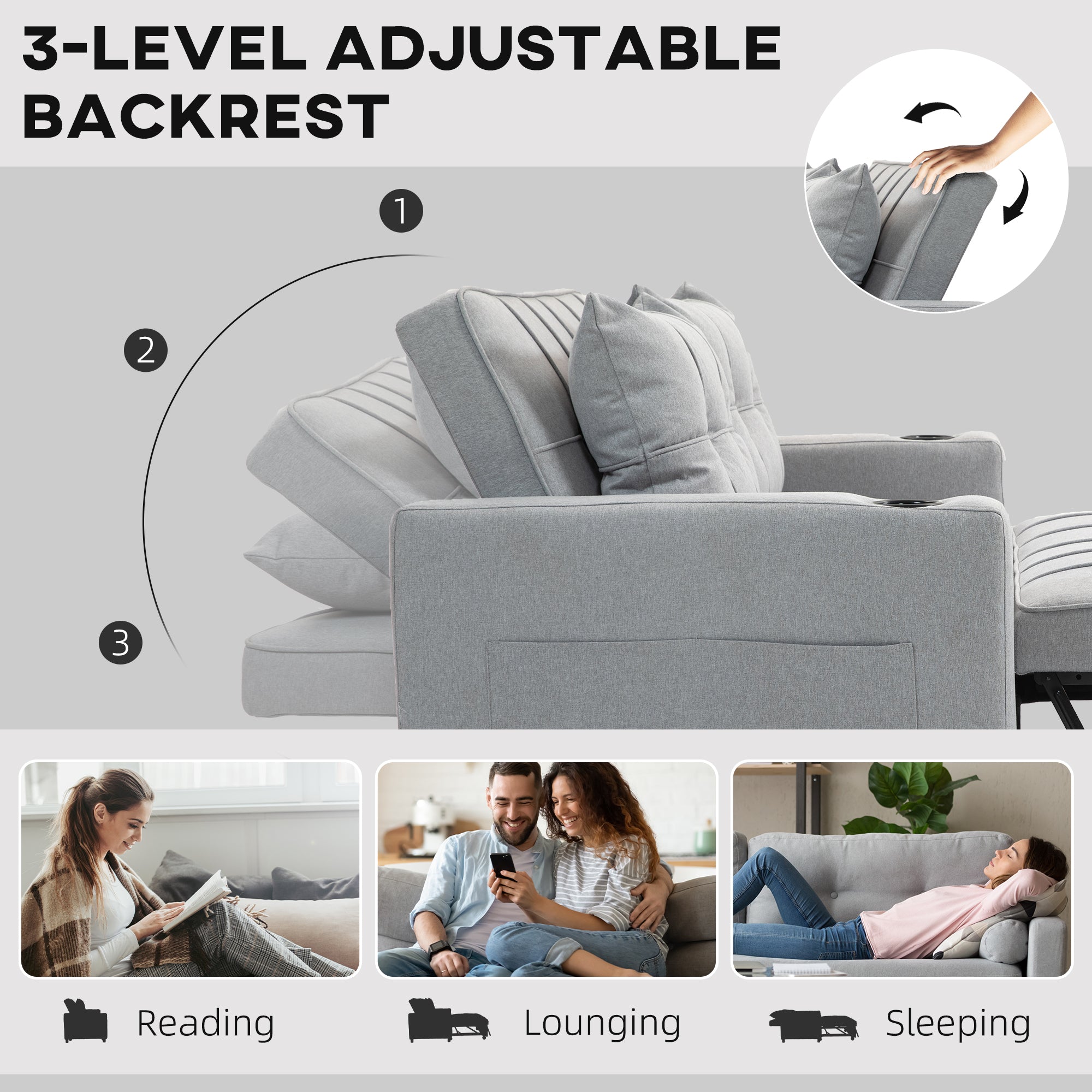HOMCOM Two-Seater Pull-Out Sofa Bed - Light Grey - North Peak Garden Furniture