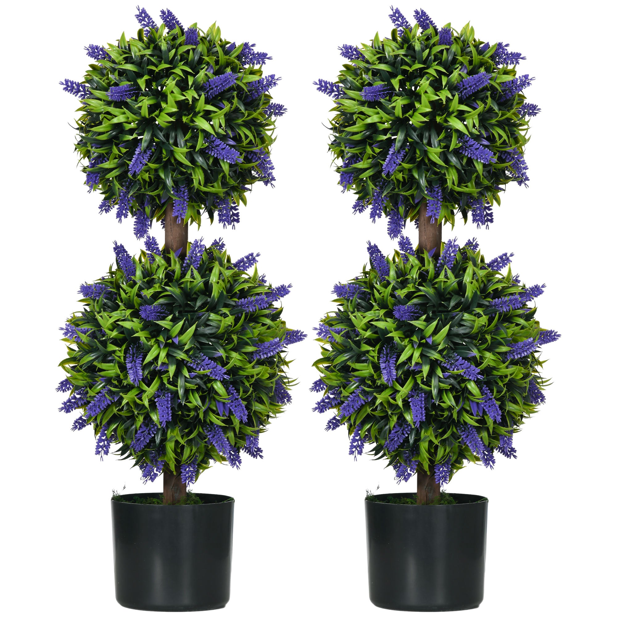 HOMCOM Set of 2 Artificial Plants, Lavender Flowers Ball Trees with Pot, for Home Indoor Outdoor Decor, 70cm