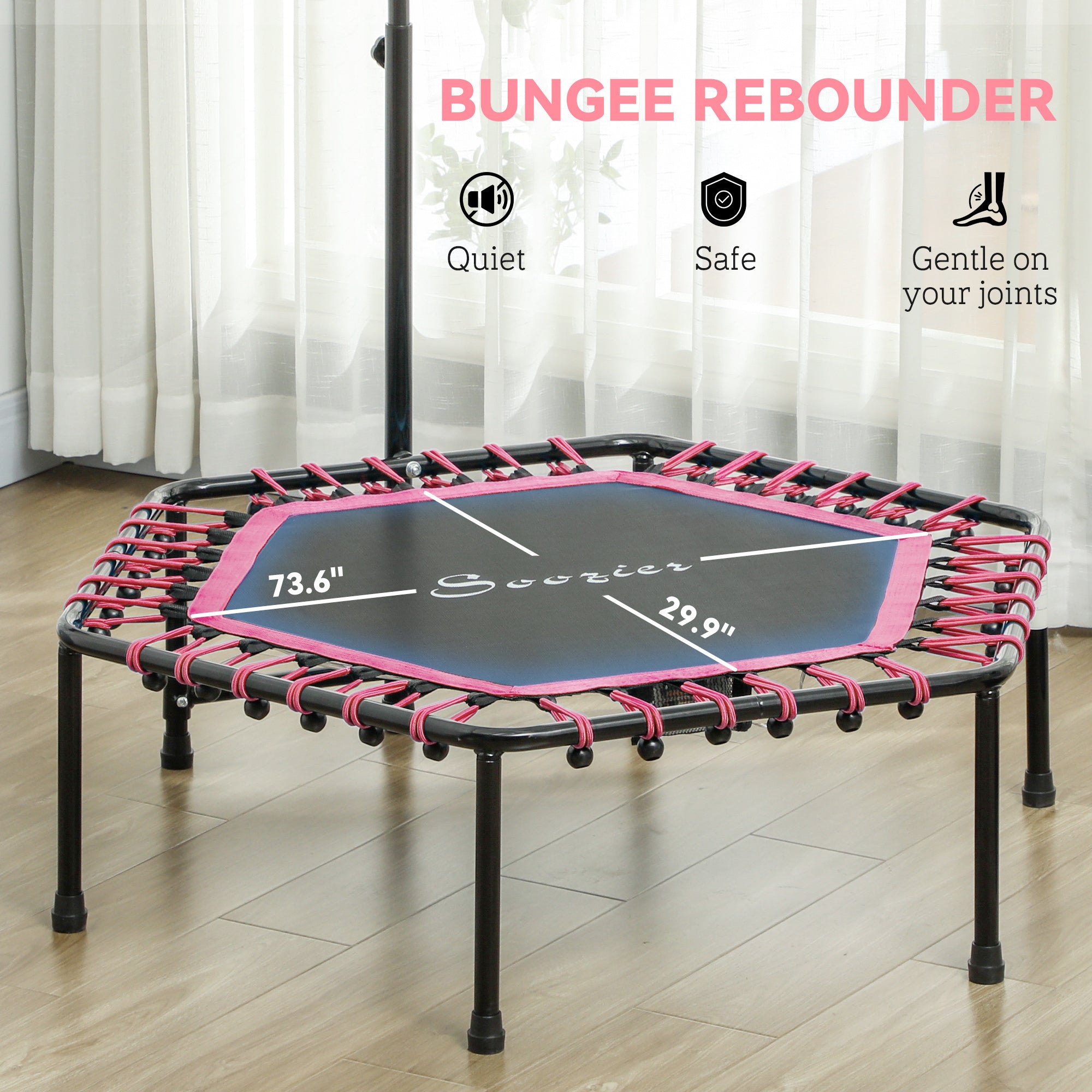 SPORTNOW 45" Rebounder Trampoline for Adults, Quiet Bungee Rebounder with LED Lights and Adjustable Handle, Pink