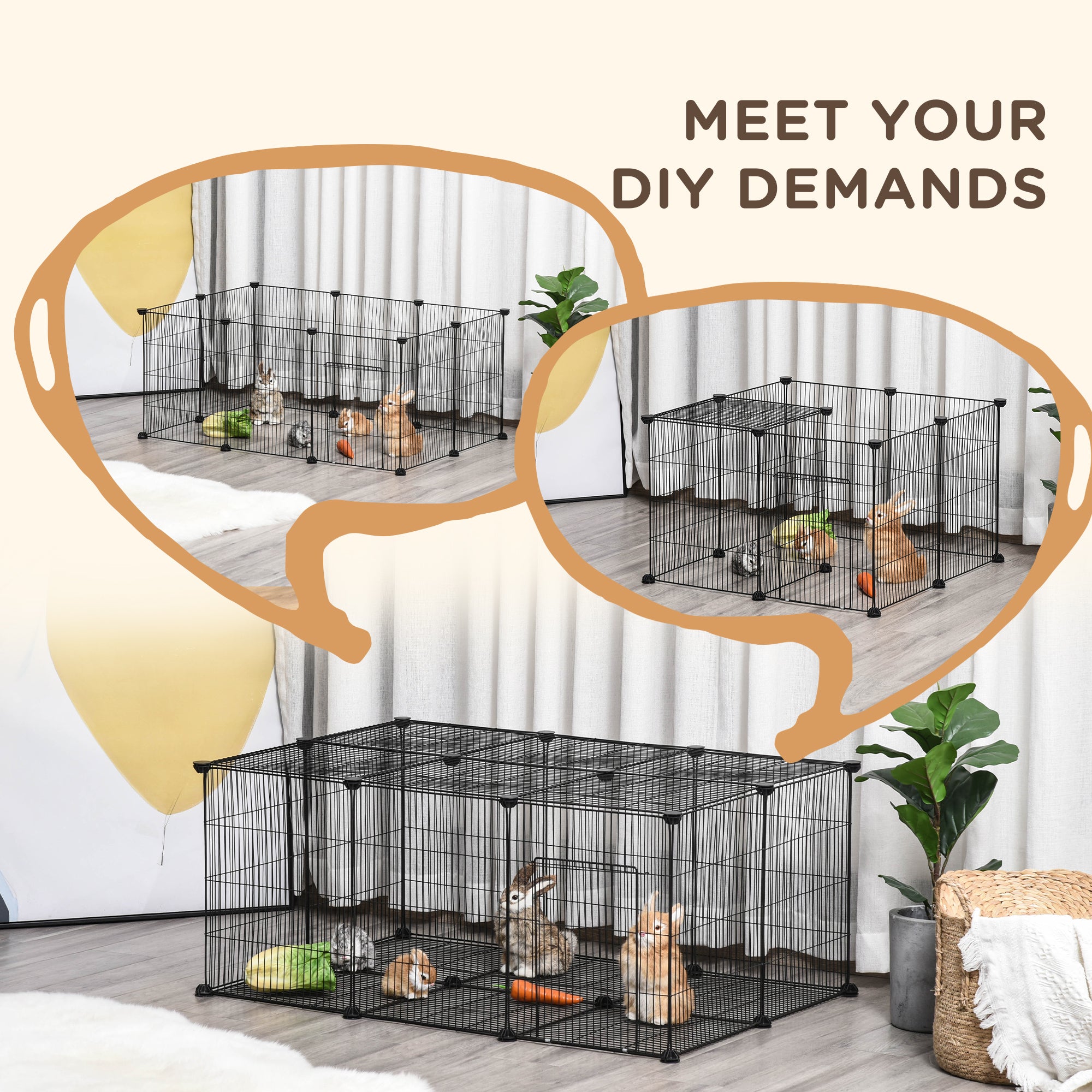 PawHut Pet Playpen DIY Small Animal Cage Metal Fence with Door, 22 Pieces, for Bunny Chinchilla Hedgehog Guinea Pig - North Peak Garden Furniture