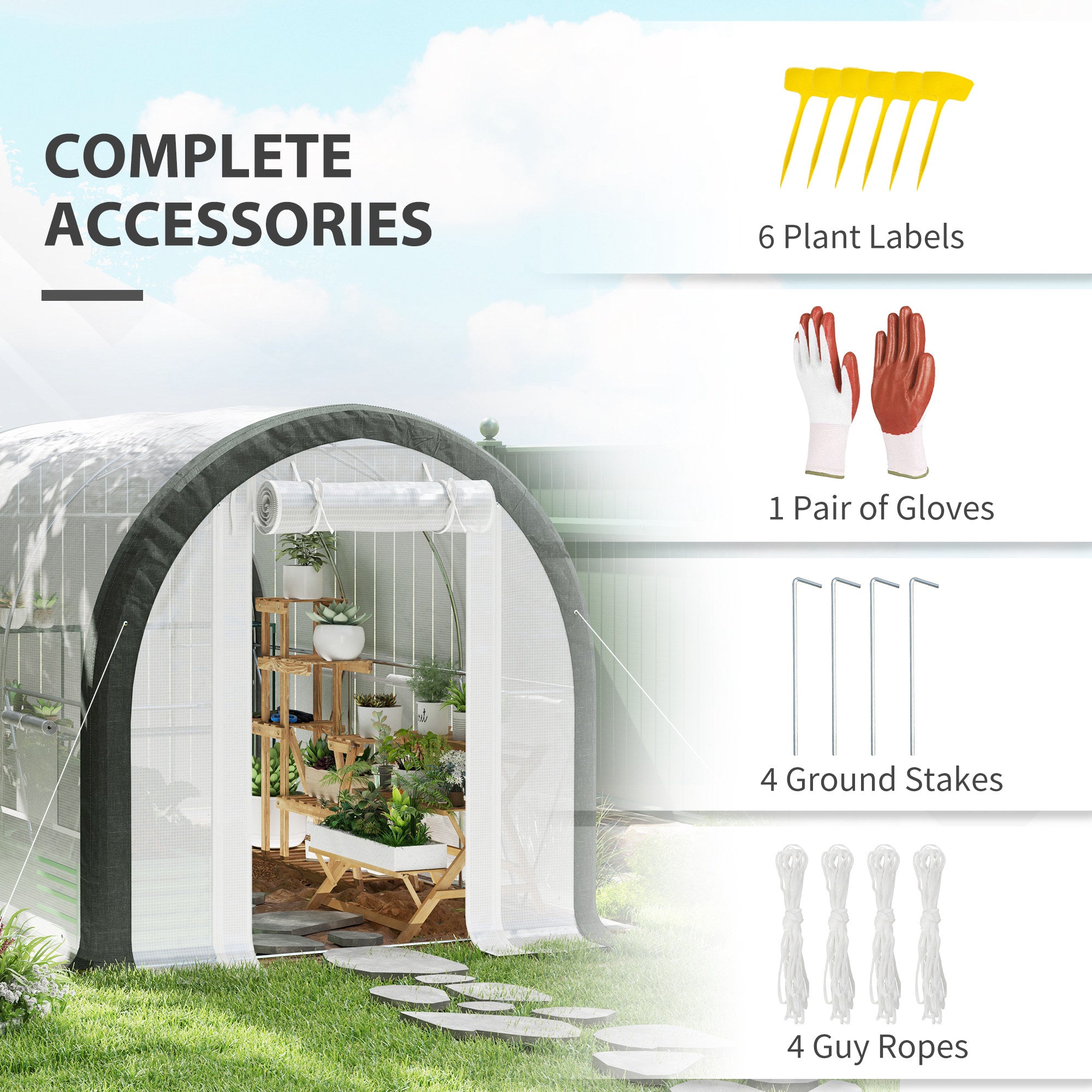 Outsunny 3 x 2(m) Walk-In Tunnel Greenhouse, with Accessories - White - North Peak Garden Furniture