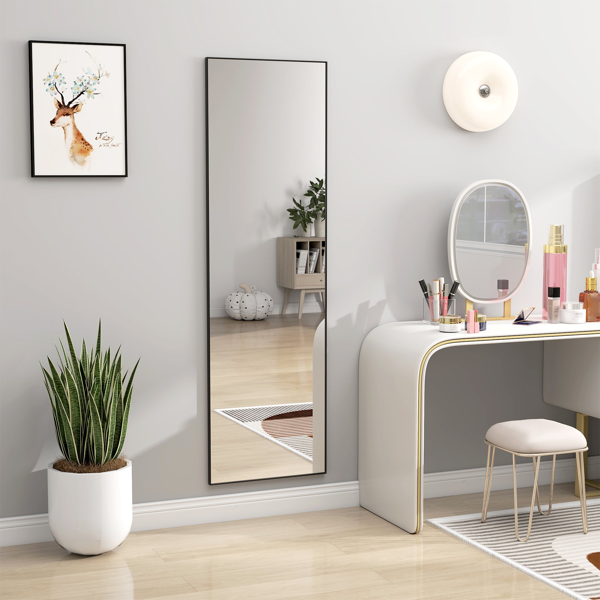 HOMCOM Full Length Mirror, Aluminium Alloy Framed Full Body Mirror with Tempered Glass, Standing or Wall Hanging, Black